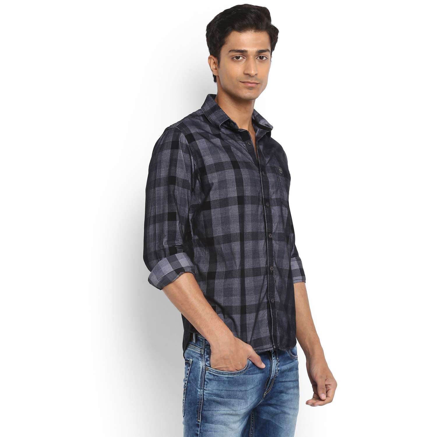 Mufti - MFS-10097-I Men's Grid Tattershall Grey Full Sleeves Shirt, XL 5