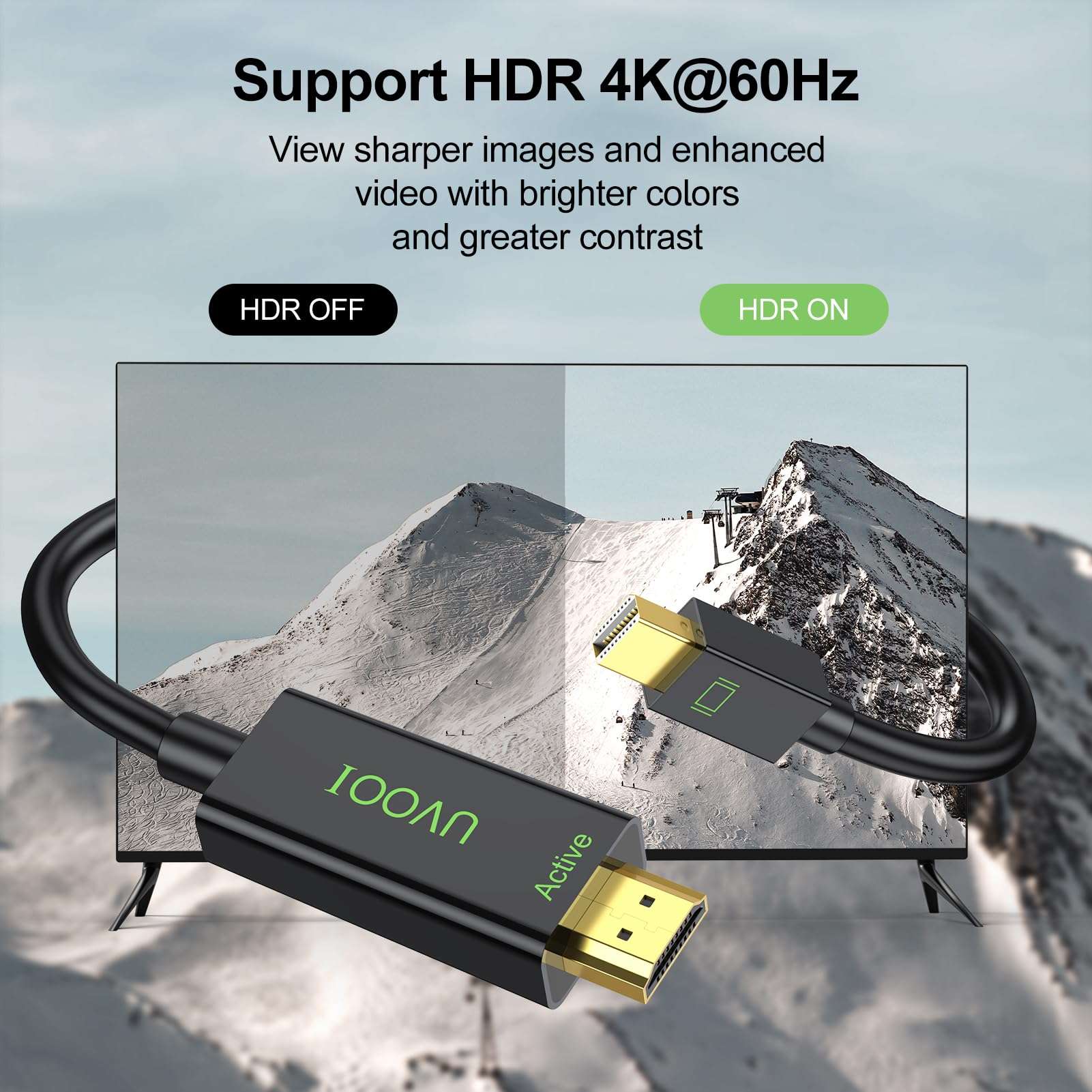 UVOOI Active Mini DisplayPort to HDMI 2.0 Adapter Cable 6 Feet, Mini DP to HDMI Active Cable Supporting Eyefinity Technology & 4K@60Hz, 1440P@144Hz Resolution-A2 3