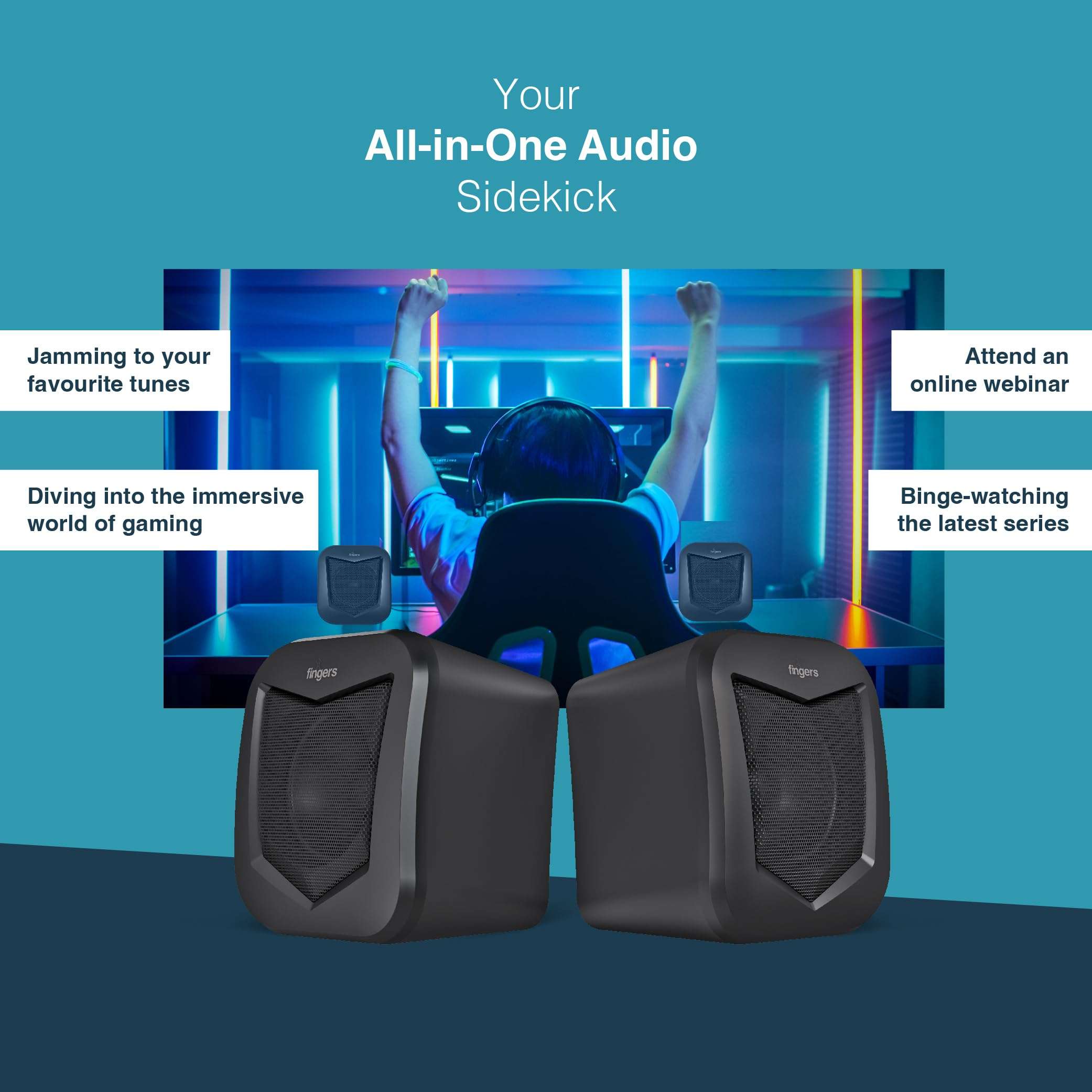 FINGERS DeskSound 2.0 USB Powered Multimedia 2.0 Speakers with Inline Volume Controller and Simple Plug-n-Play (Midnight Black) 5