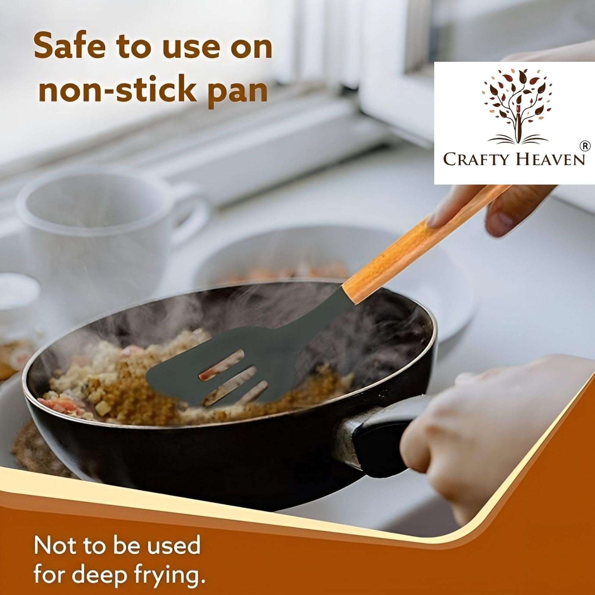 Crafty Heaven Wooden Handle Silicone Spatula Set for Kitchen BPA Free Non-Stick Non Toxic Cooking High Heat Resistant Ladles Turner Serving Cooking Spoon Set of 3 (Gray) 4