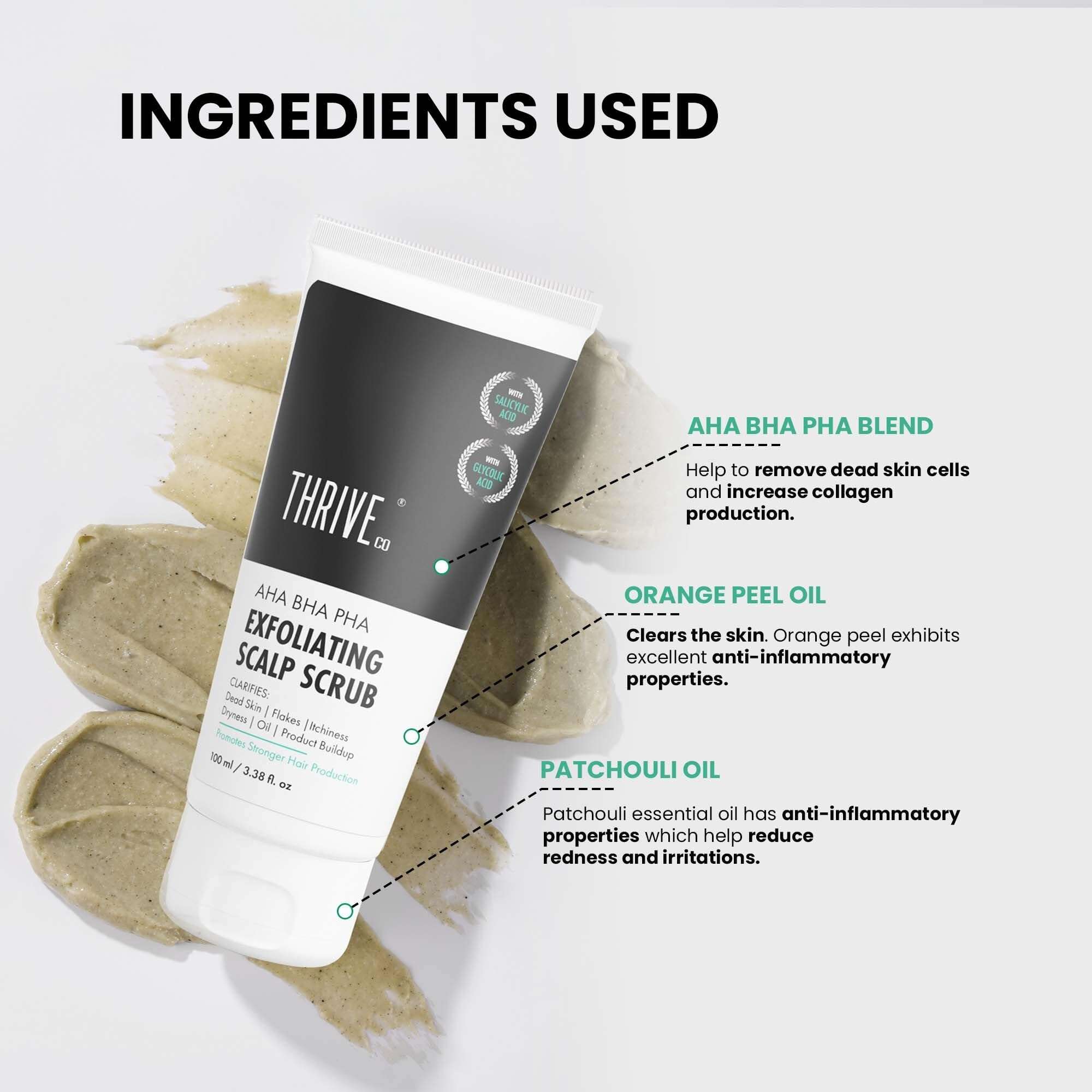 ThriveCo AHA BHA PHA Exfoliating Scalp Scrub | Clears Dandruff, Dead Skin, Oil & Product Buildup And Promotes Hair Growth | Acts On Dry, Flaky & Itchy Scalp | For Men & Women | 100ml 5