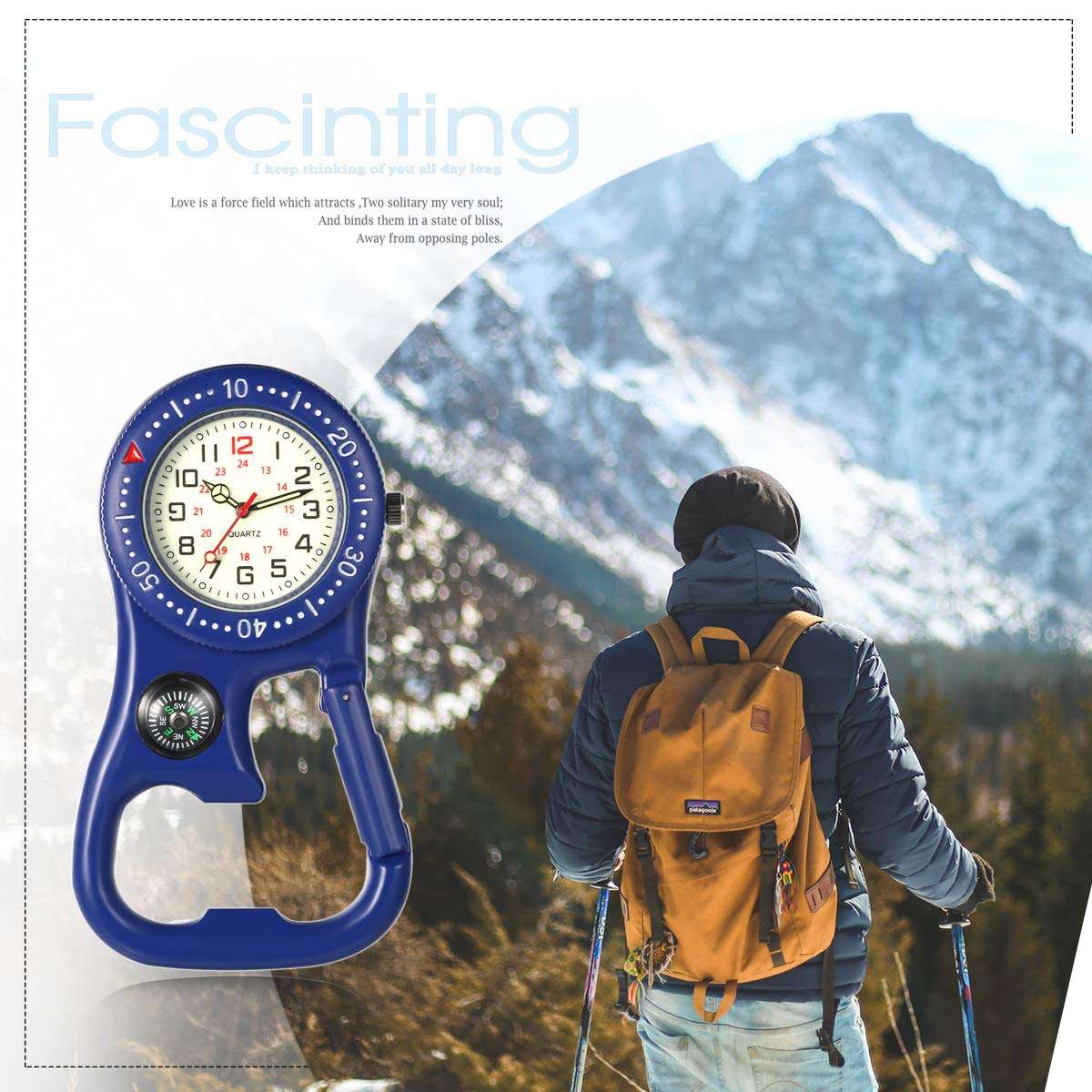 JewelryWe Men Women Clip-on Quarzt Watch Backpack Fob Belt Watch Glow in The Dark Pocket Watch for Rock Climbing Doctors Nurses Outdoor Activities Xmas Christmas 6