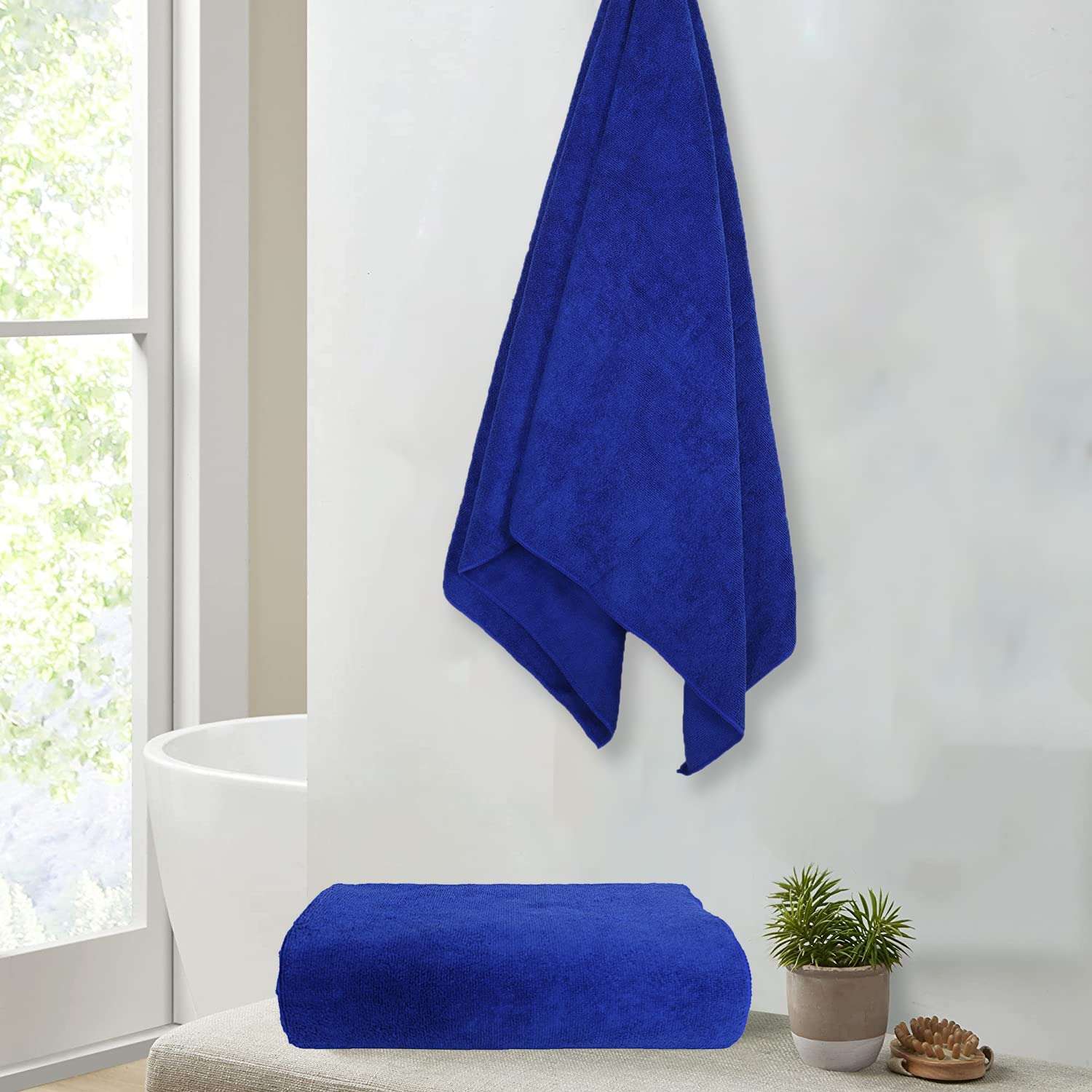 Fun Home Lightweight Bath Towel|Soft Absorbent Cotton Anti-Bacterial & Quick Dry Shower Towel for Bathroom,Hotel,Gym,Travel,Pack of 2 (Blue) 6