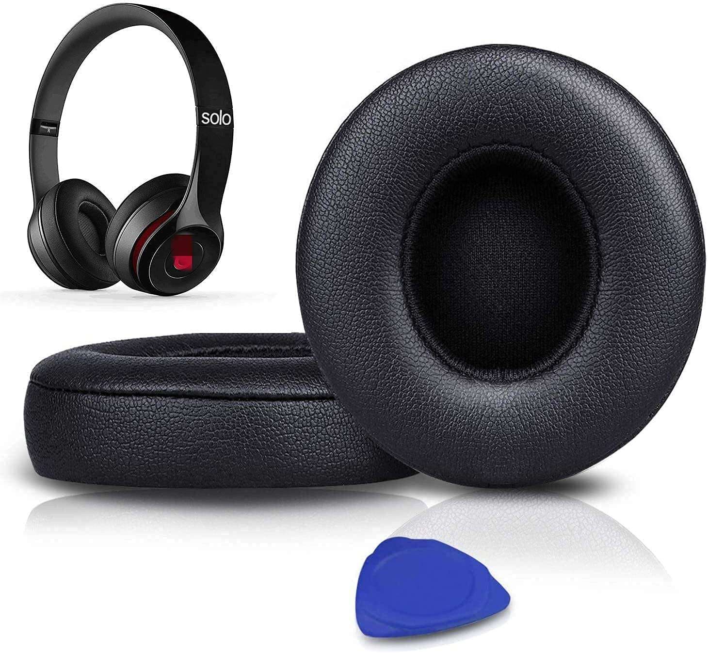 SoloWIT Earpads Cushions Replacement for Beats Solo 2 & Solo 3 Wireless On-Ear Headphones, Solo2 Solo3 Ear Pads with Soft Protein Leather, Added Thickness - (Black) 1