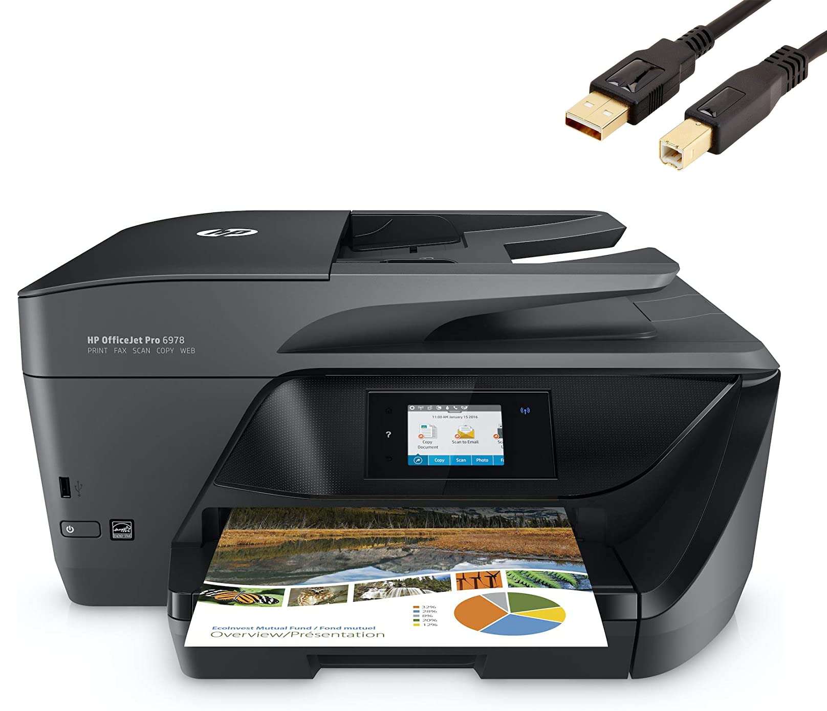 HP OfficeJet Pro 69-78, All-in-One Wireless Inkjet Printer, Double Sided Print and Scan, Instant Ink Ready, Black, with MTC Printer Cable 1
