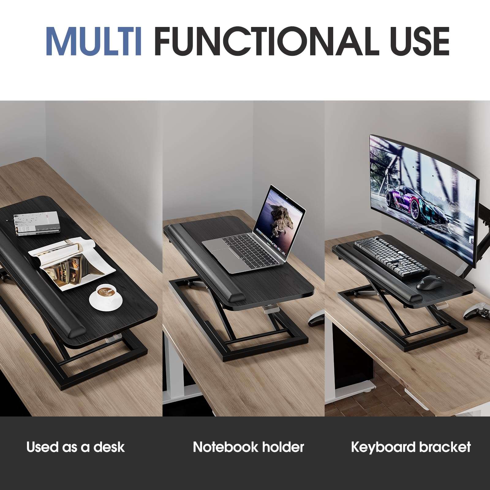 Omhuzsyo Standing Keyboard Tray Keyboard stand, Adjustable Height Keyboard and Mouse Riser for Desktop,For Ergonomic Sit Stand Workstations With Wrist Rest、Laptop Desk 26.7 x 11.7 Inch(Black) 6