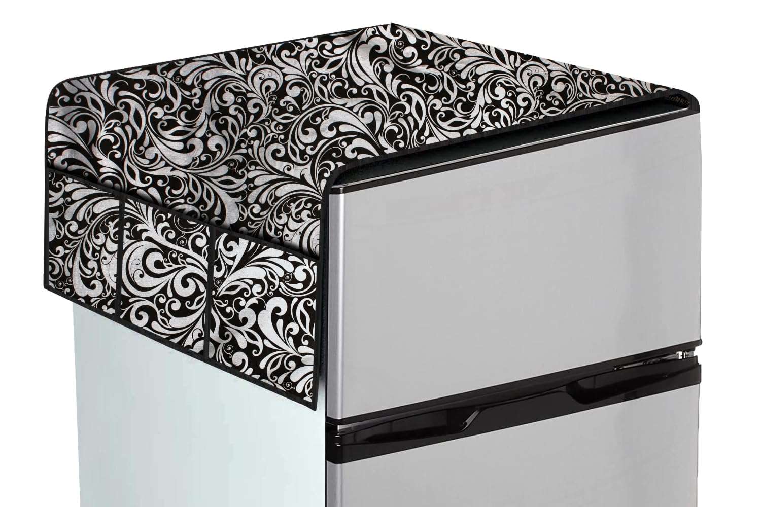 The Furnishing Tree Fridge Top Cover Compatible for Samsung RT37C4512BX/HL, 322 LTR WxL 65x111 in CM Floral Pattern Black 6