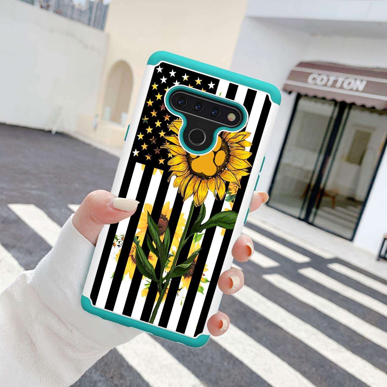 Phone Case for LG Stylo 6 Dual Layer Heavy Duty Silicone Cases for LG Stylo 6 LM-Q730 (2020) Slim Soft TPU Protective Cover,Sunflower Flag 4