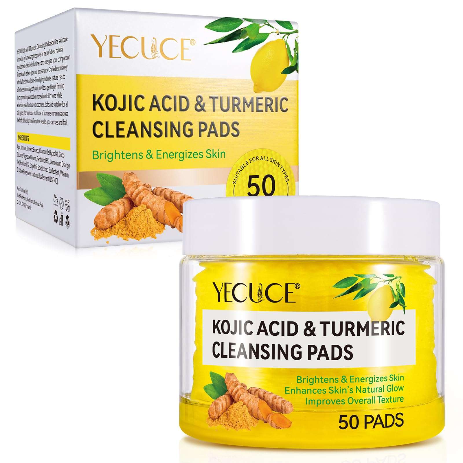 Kojic Acid and Turmeric Cleansing Pads, Turmeric Face Exfoliating Pads, Balance Skin Oil And Water, Gentle, Deep Clean Pore, 50 Count