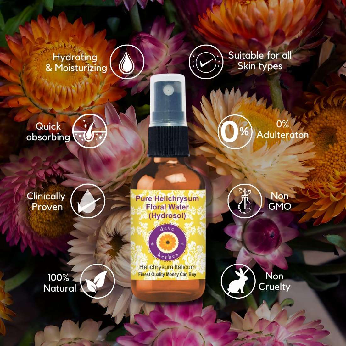 Deve Herbes Pure Helichrysum Floral Water (Hydrosol) (Helichrysum Italicum) for Skin - 50ml (1.69 oz) 3