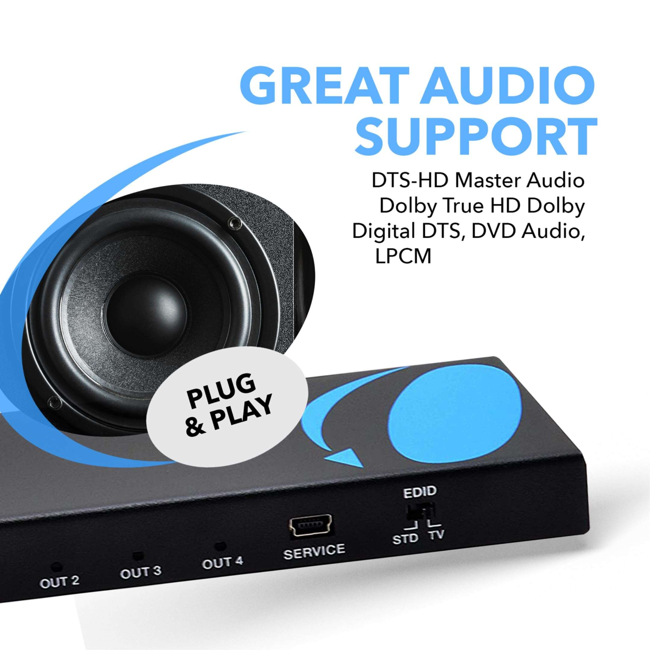 OREI HDMI Splitter 1 in 4 Out – 4K@60Hz HDMI 2.0 Splitter with HDCP 2.2, EDID Management, and LPCM/Dolby/DTS Audio Support – Compact Plug & Play Design 3