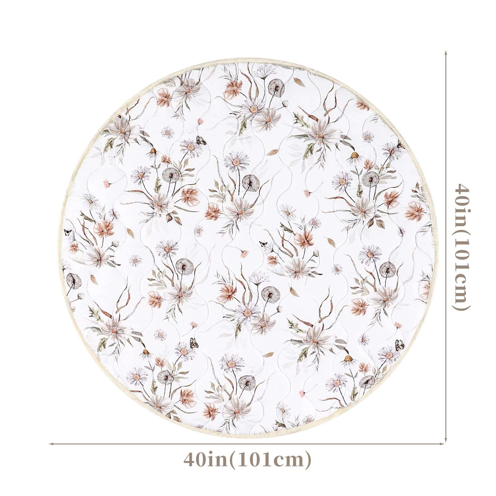 CARUILI Round Baby Play Mat for Floor, Soft Nursery Rug Girl, Anti Slip Kids Activity Tent Tummy Time Crawling Playmat Padded, White Floral (40" X 40") 6