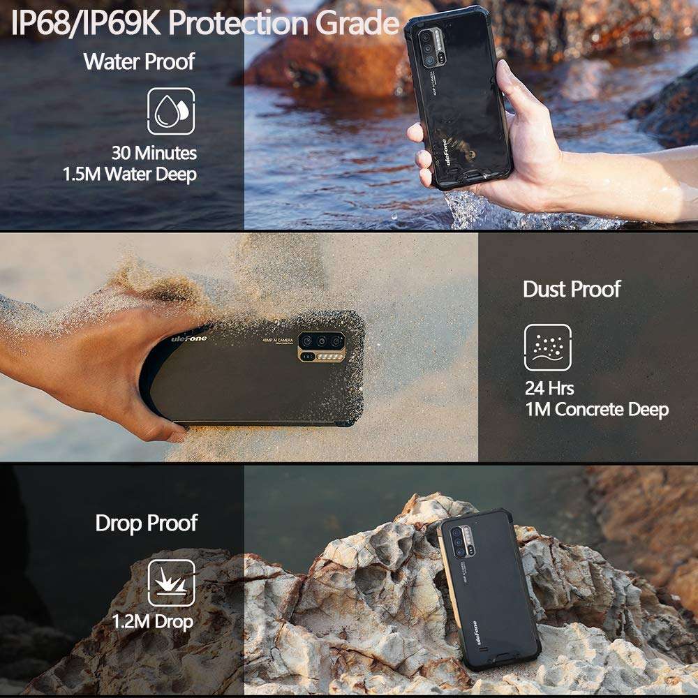 Ulefone Armor 7 （2021） Rugged Cell Phones Unlocked, 8GB+128GB Octa-Core Android 9.0 IP68 Waterproof Smartphone, 48MP Triple Rear Camera 6.3" FHD+ Screen 5500mAh Battery Dual SIM 4G LTE Rugged Phone 3