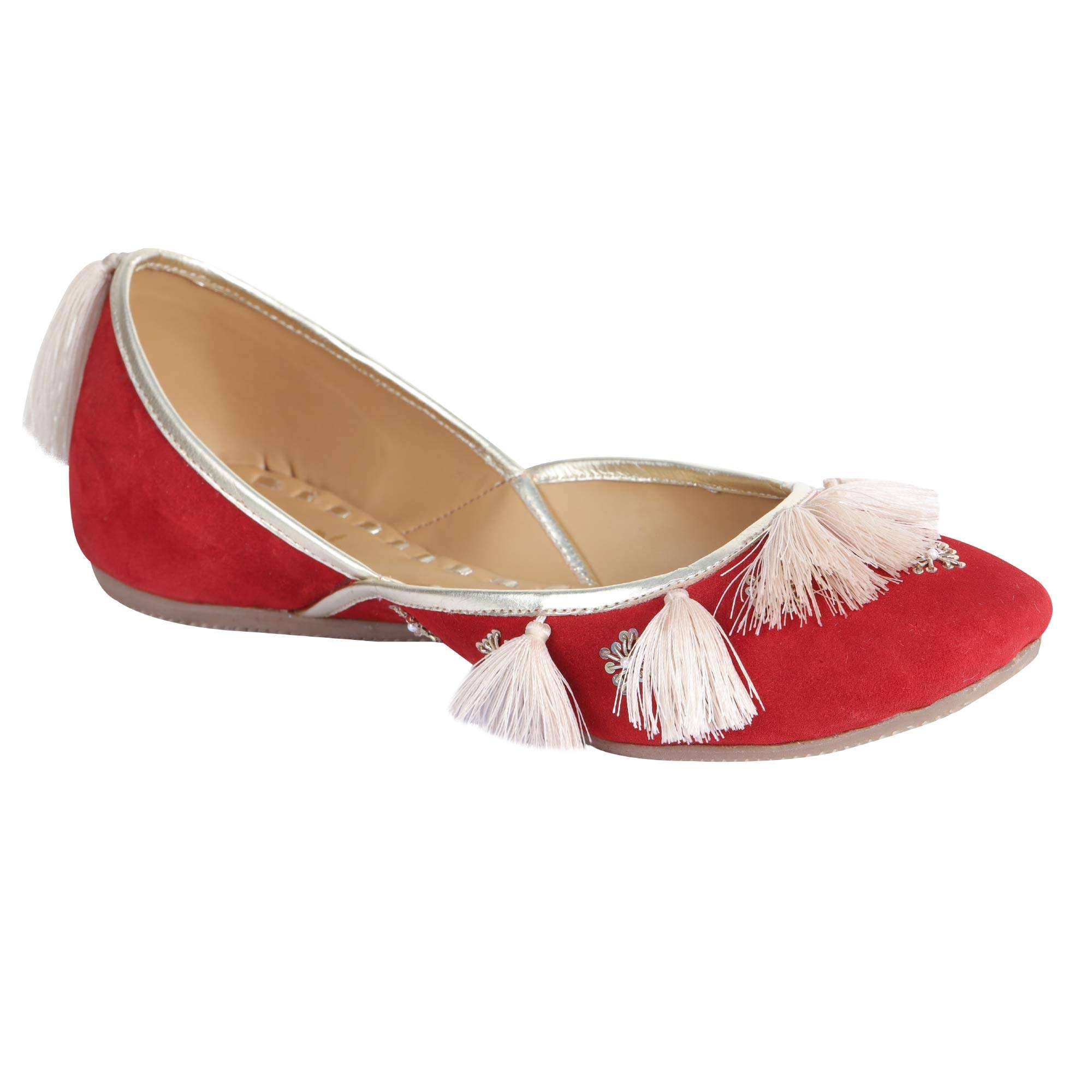 Amica Slexia Women's Leather Stylish Traditional Jutis & Mojari (Red_Size-7) 1