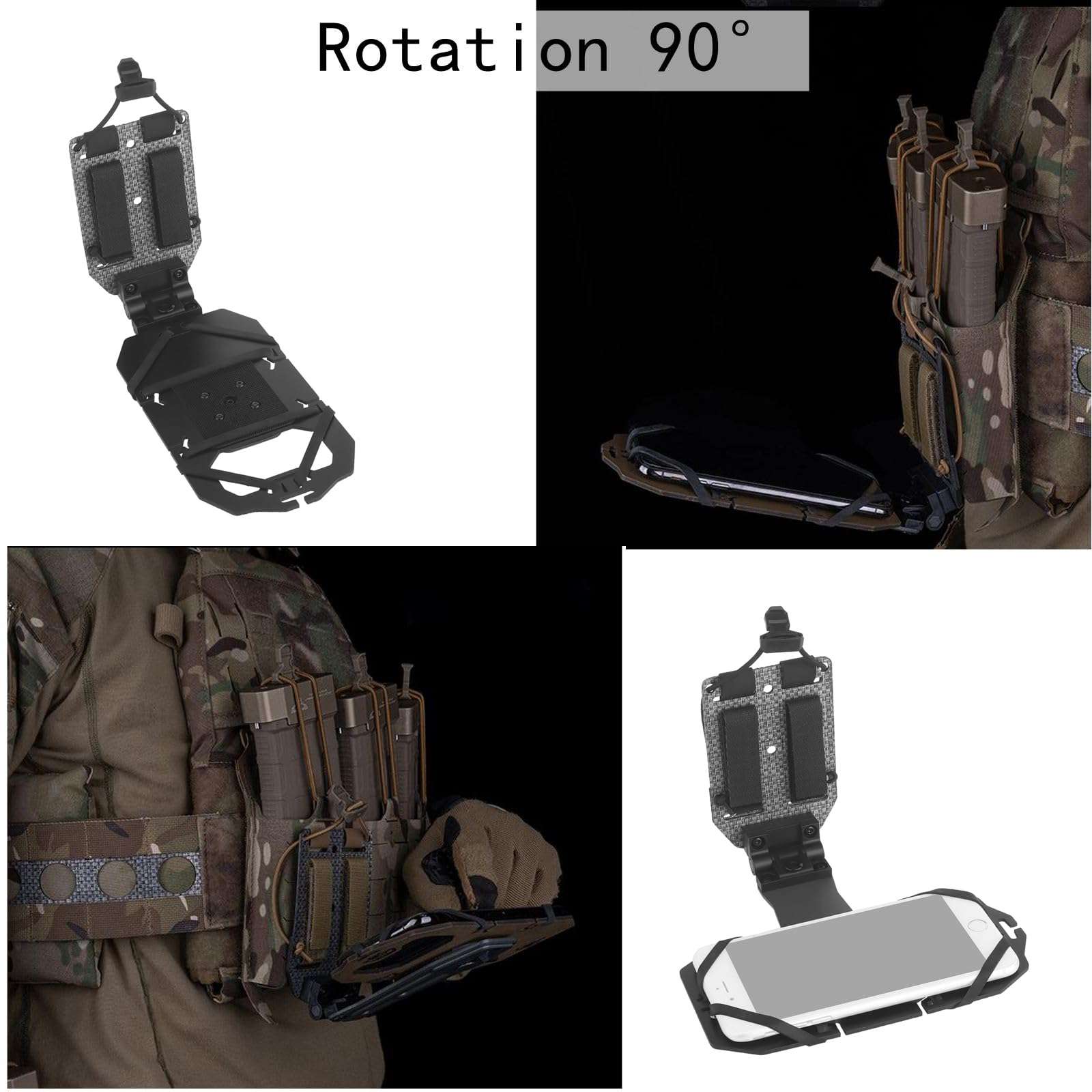 JFFCESTORE Tactical Vest Universal Phone Holder Retention Rotatable Phone Carrier Mount for Screen Size 4.7"-6.7" (Tan) 4