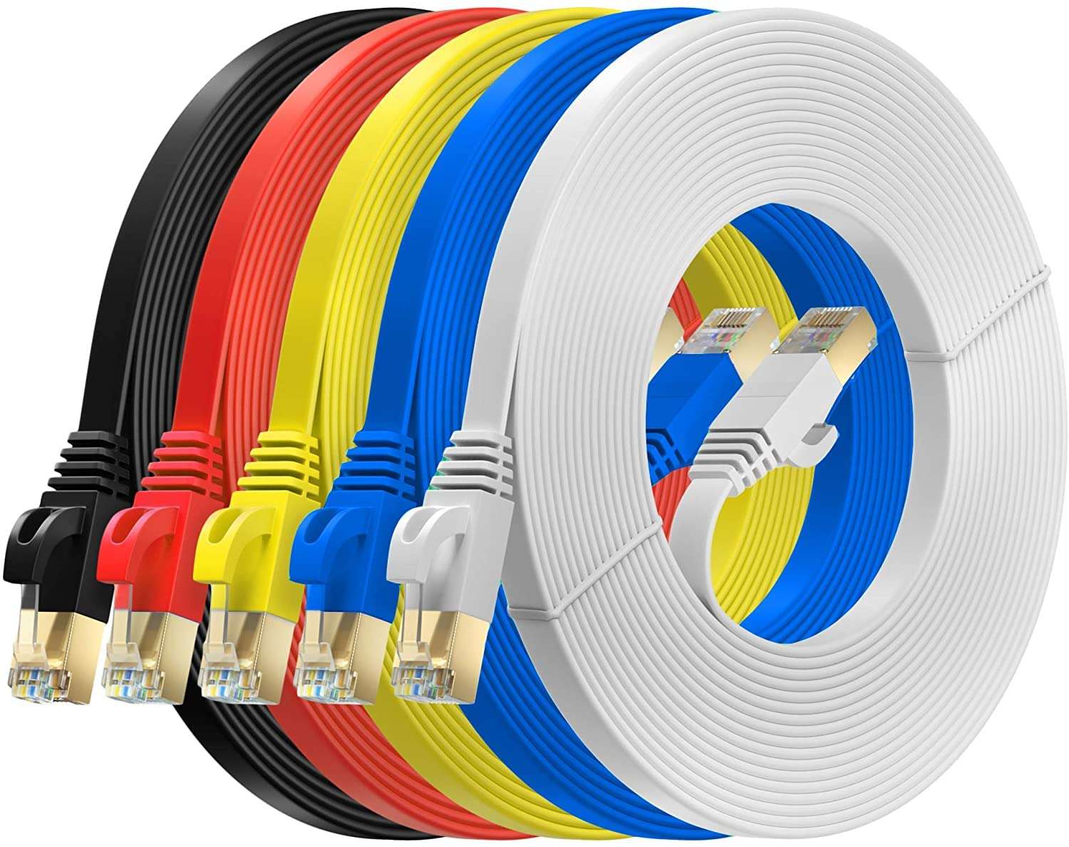 FEDUS 1M/3.2Ft Cat6 Flat Ethernet Cable, Multicolour Pack of 5, High-Speed 550MHZ/10 Gigabit Speed UTP LAN Cable, Network Internet Cable RJ45 Cable LAN Wire, Patch Computer Cord Gigabit Category 6