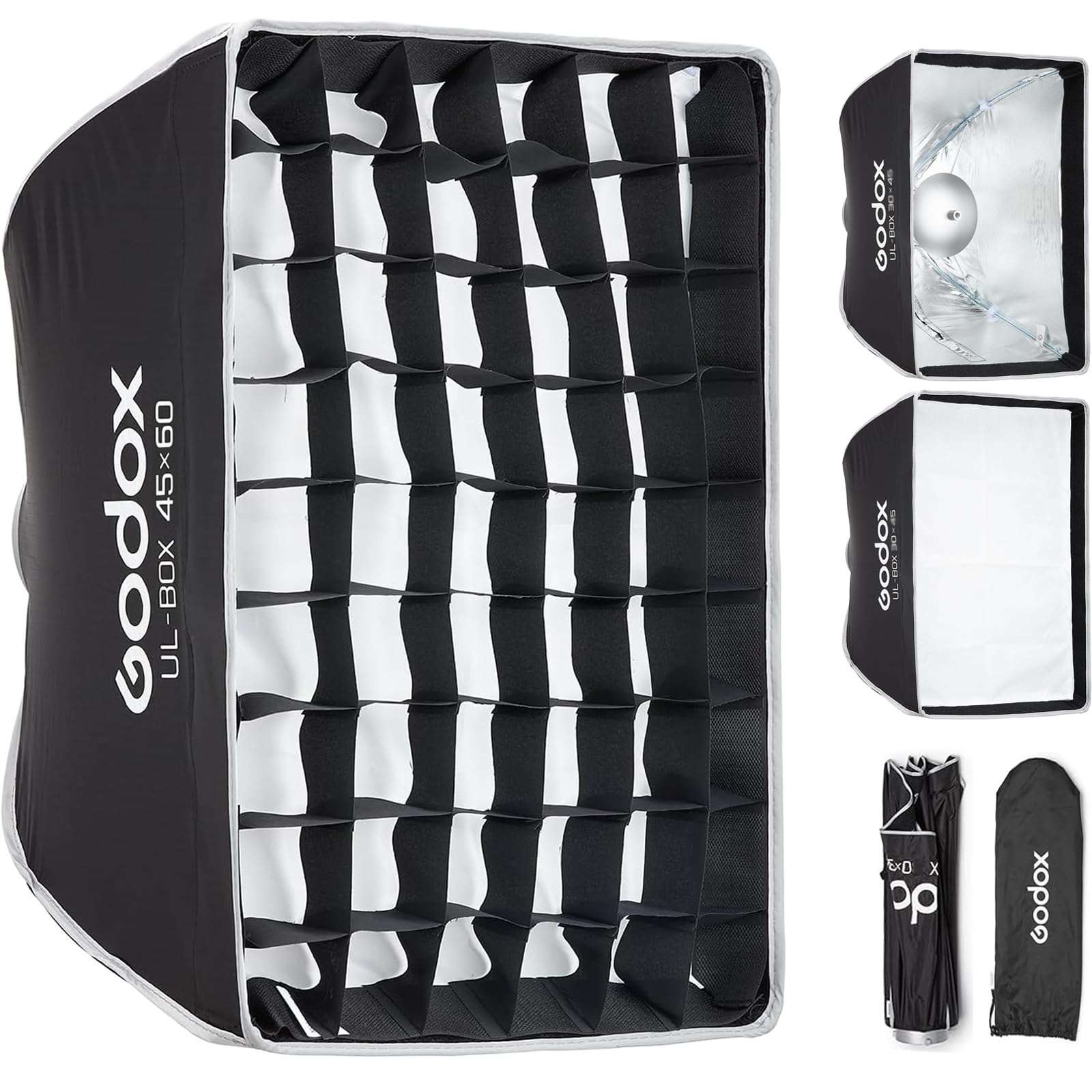 Godox UL 45x60cm Softbox Quick Release, Universal Bowens Mount Soft Box Rectangular with Diffusers/Honeycomb Grid/Diffuser Disc for Studio Flash Photography, Streaming, Portrait, Video Lights