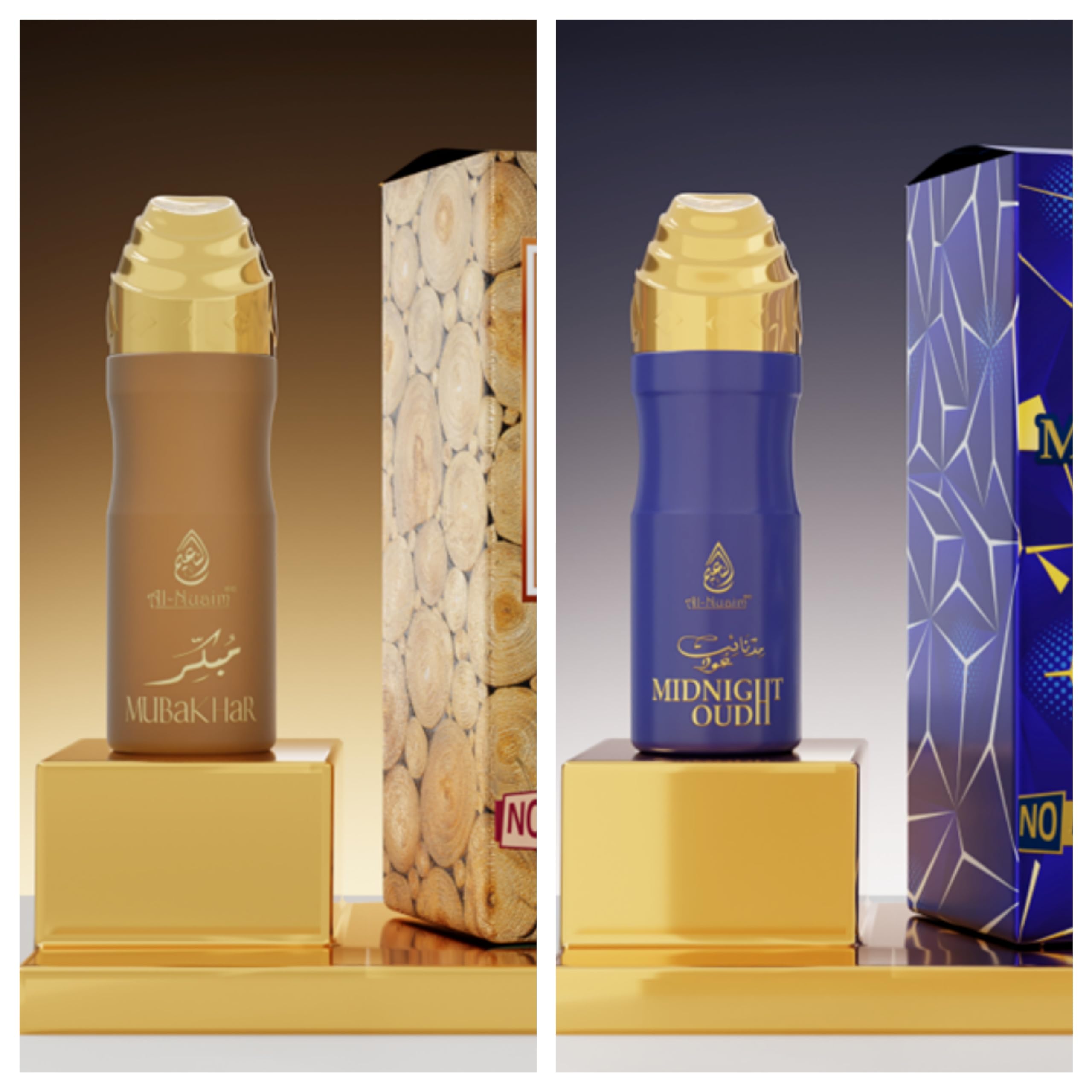 (Pack Of 2) Ittar Itr Perfume 20-ML Unisex Attar Roll On Bottle Long Lasting Fragrance No Alcohol Atar Sweet Mild & Strong Indian-Arabic Tone.(Mubakhhar,Midnight Oudh)