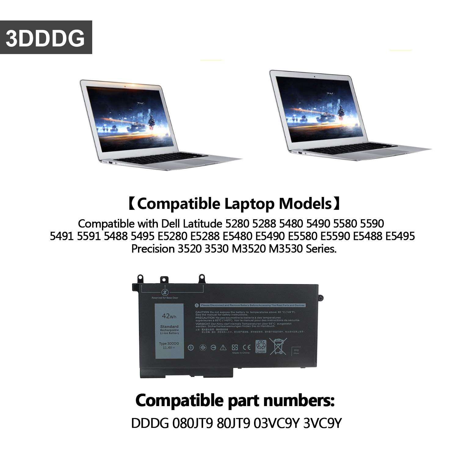 SWEALEER 42Wh 3DDDG Laptop Battery Compatible with Dell Latitude 5280 5288 5480 5490 5580 5590 5491 5591 5488 5495 E5280 E5288 E5480 E5490 E5580 E5590 Precision 3520 3530 Series 080JT9 03VC9Y 2