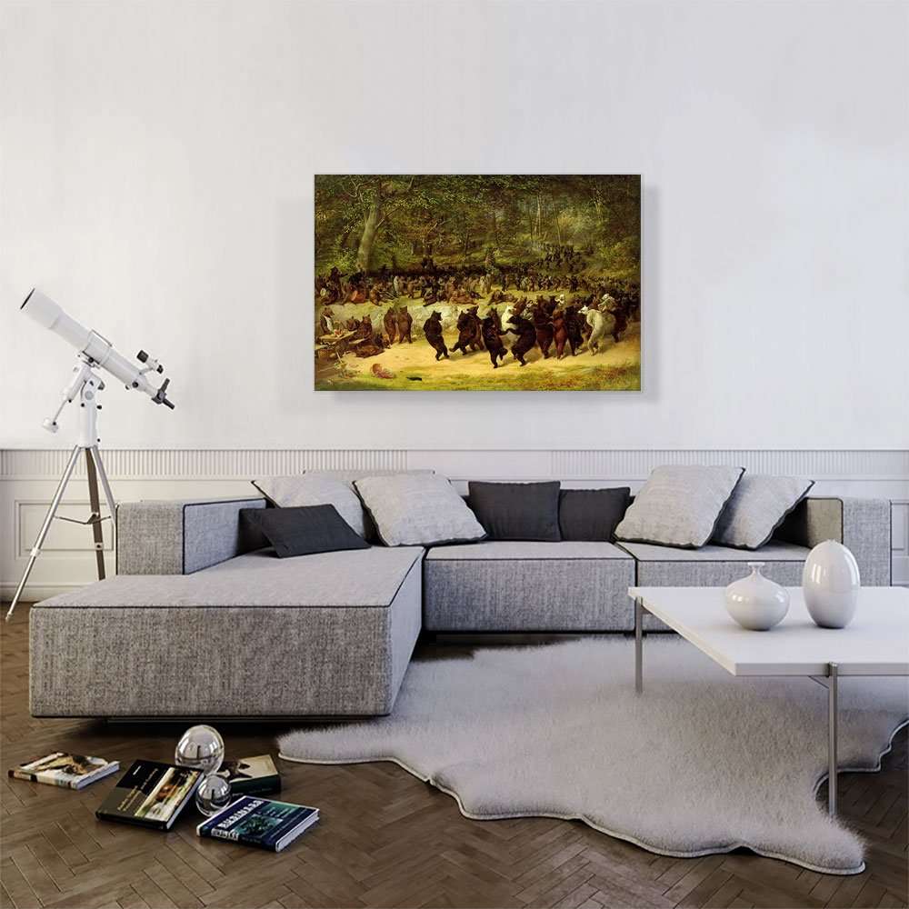ARTCANVAS The Bear Dance 1850 Canvas Art Print Stretched Framed Painting Picture Poster Giclee Wall Decor by William Holbrook Beard - 40" x 26" (1.50" Deep) 2