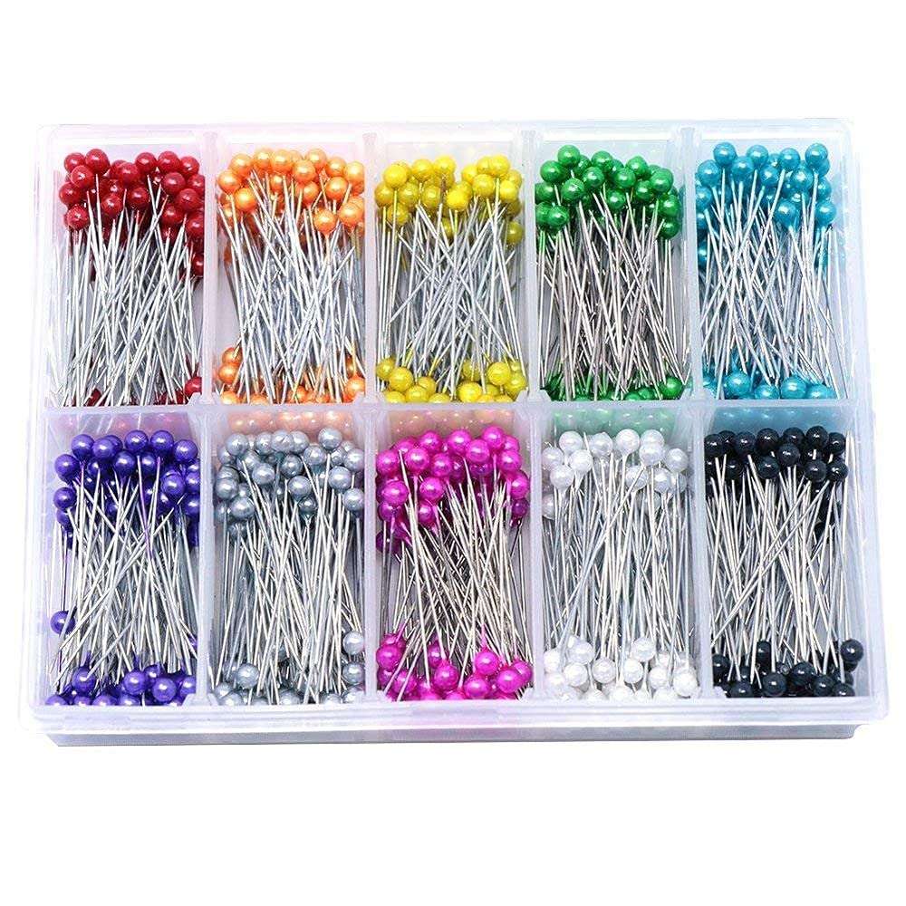 Diy Crafts 13493 Pins 38mm Glass Ball Head Pins for Dressmaking Jewelry Components Flower Decoration With Transparent Cases, Pack of 1, Pin Set (Multicolor)