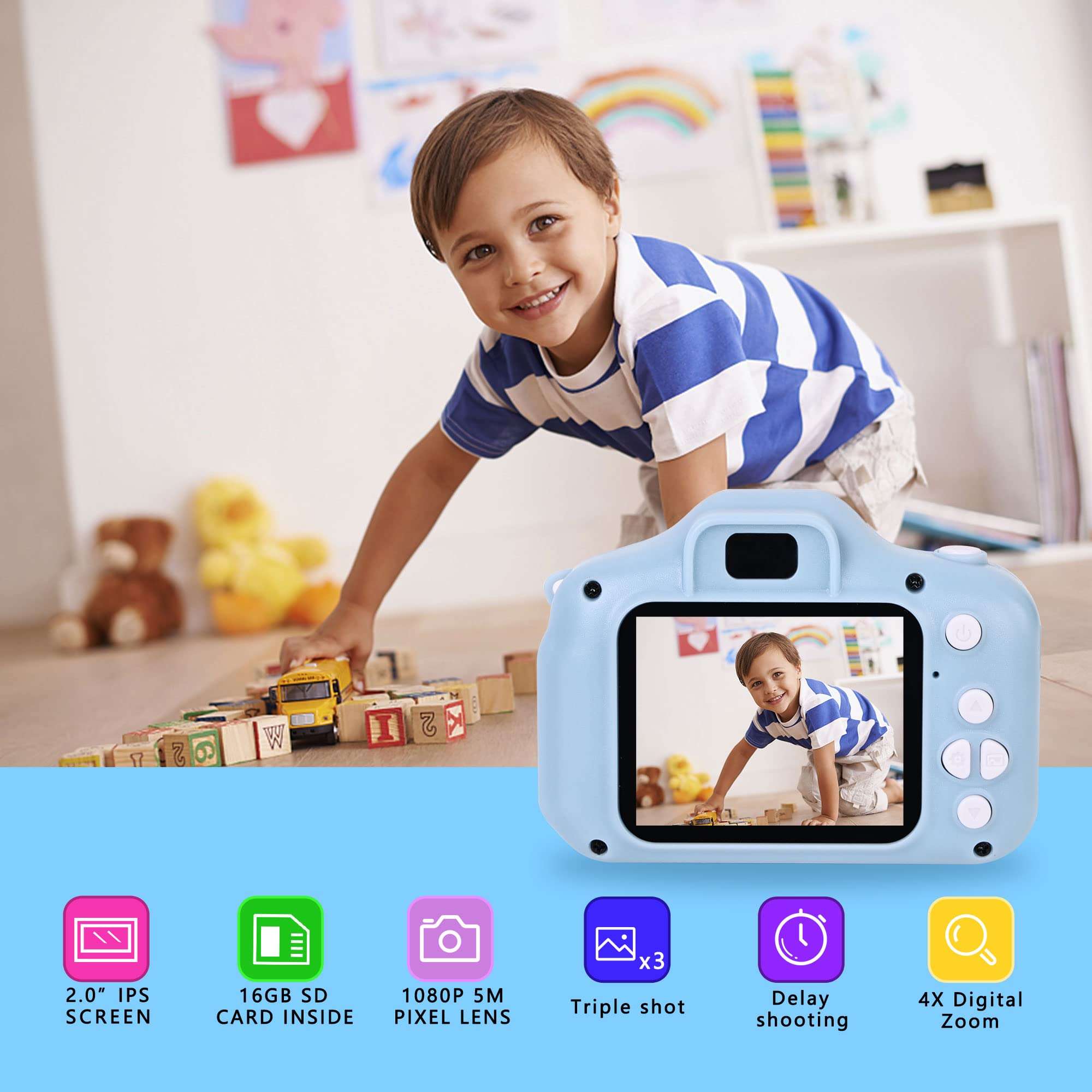 Kids Camera Toys for 3 4 5 6 7 Year Old Girls Toddler Camera for Kids Birthday Festival Gifts for Girls Age 3-9 1080P Video Camcorder with 16G Memory Card 2