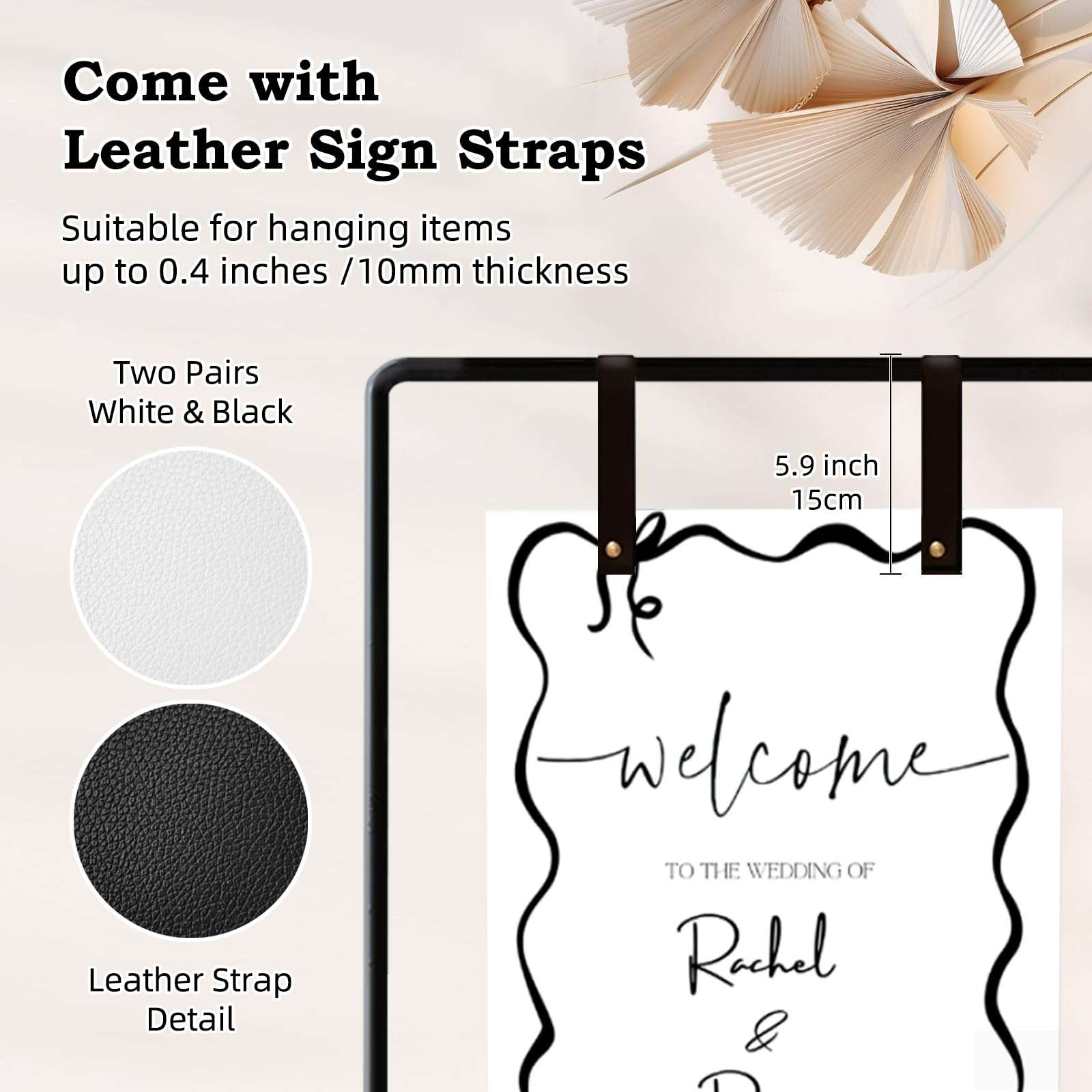 Wedding Sign Holder, Adjustable Welcome to Our Wedding Sign Stand W/Design Bundle & Leather Sign Hanging Straps, Heavy Duty Easel Stand for Sign, Wedding Seating Chart Stand, Easel for Display (Black) 5