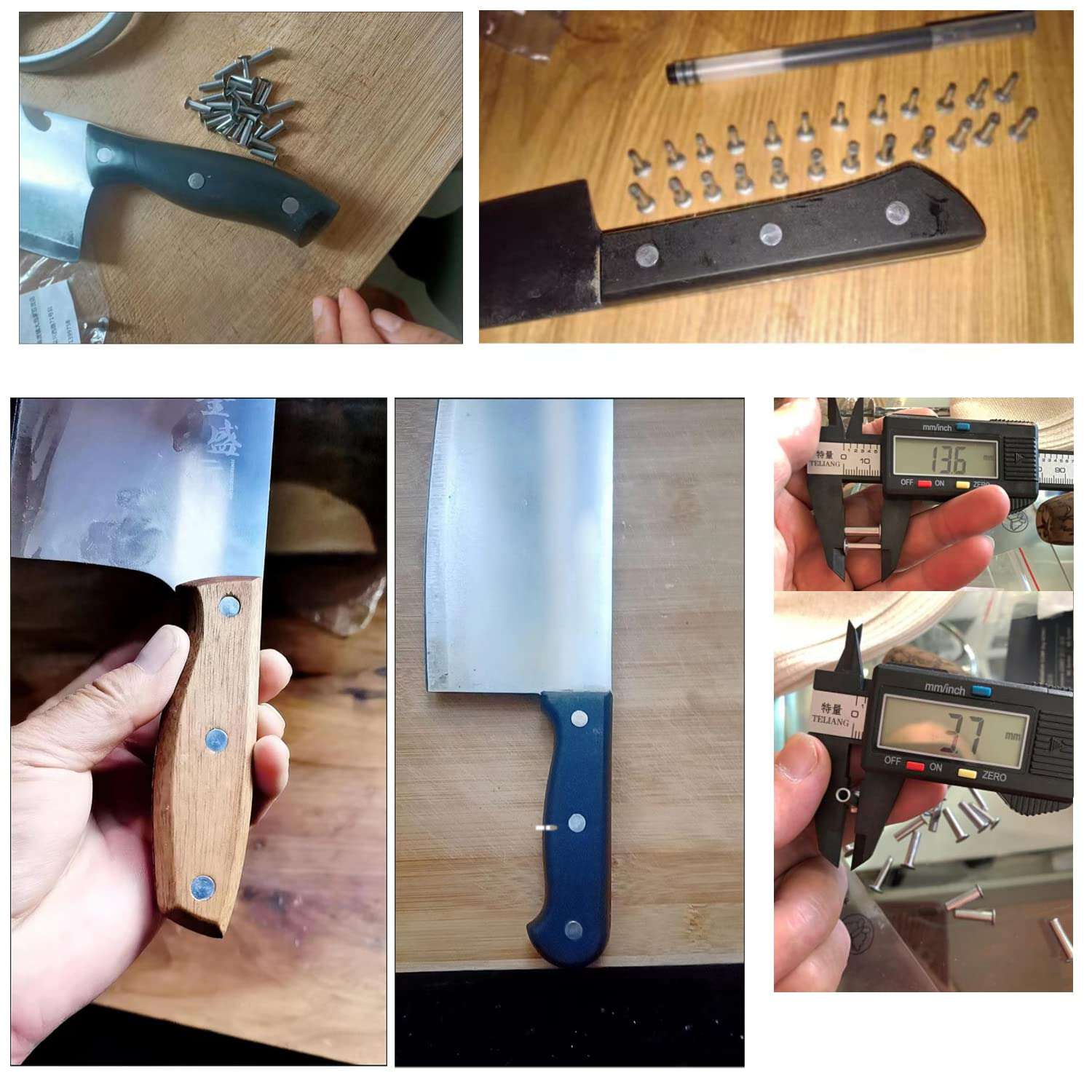 TorSor 9 Sets Kitchen Knife Handle Screw Fixing Rivet Nuts Chef Knives Cutter Wooden Grip Screws Fastener Fixer Clip Nail Replacement Repair Stainless Steel Rivets Anti-Corrosion DIY Tools Accessories 6