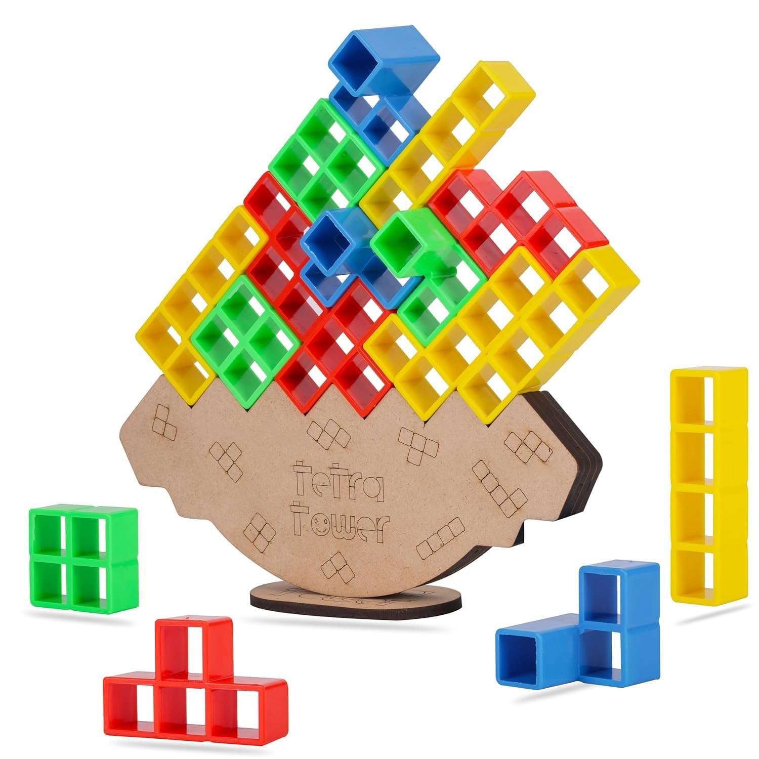 Qwick Click Creative Wooden Building Blocks Set with Stacking Cubes and Triangles, Educational Tie-Dye Toys for Kids 1