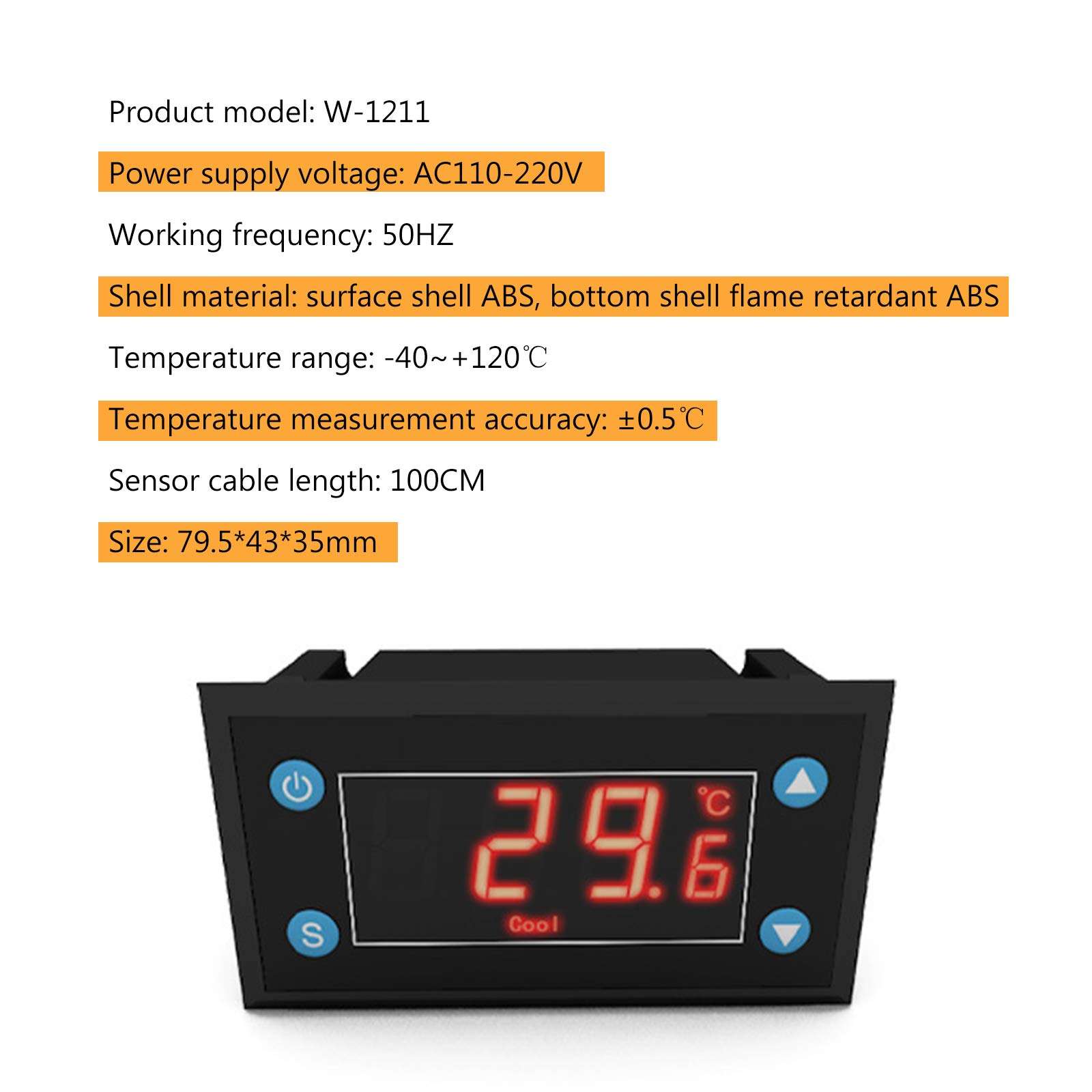 Milue Model W1211 Temperature Regulator Incubator Thermostat Temperature Controller for Bird Termostato Aquario Car Aquarium Cooling Heating - Flame Retardant ABS Shell 4