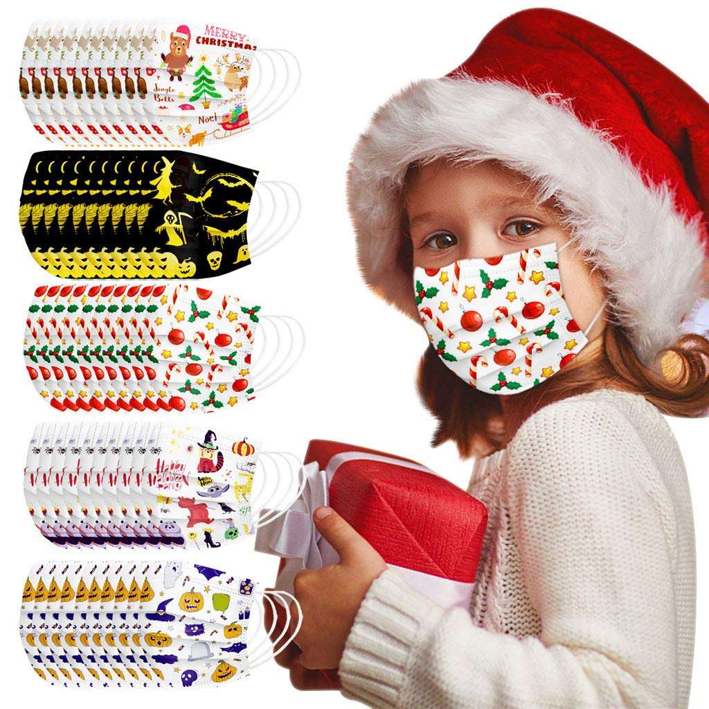 Coolbiz Kids Disposable Face_Mask,50pcs Cute Printing Face Bandanas,3 Ply Non-Woven Breathable for Outdoor Activities 2