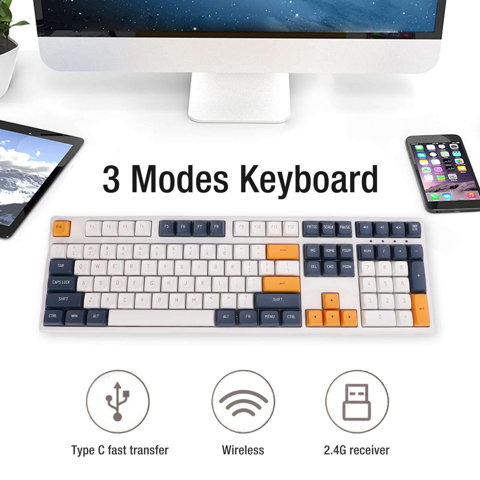 Bewinner Mechanical Gaming Keyboard, 3000mAh Red Switch, Three Way Cable Management, Adjustable Lighting Effects, Full Key Rollover Technology 3