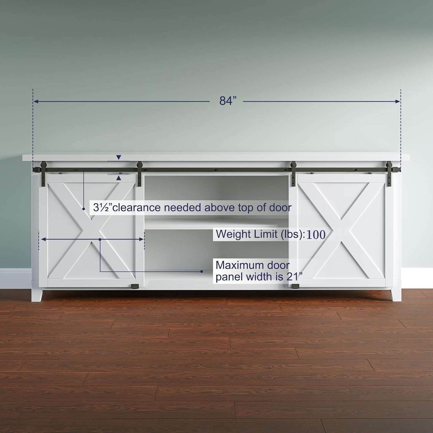 SMARTSTANDARD 7FT Super Mini Double Door Cabinet Sliding Barn Door Hardware Kit, Small Barn Door Hardware Track Kit for TV Stand Cabinet Wardrobe, J Shape Hanger (NO Cabinet) 4