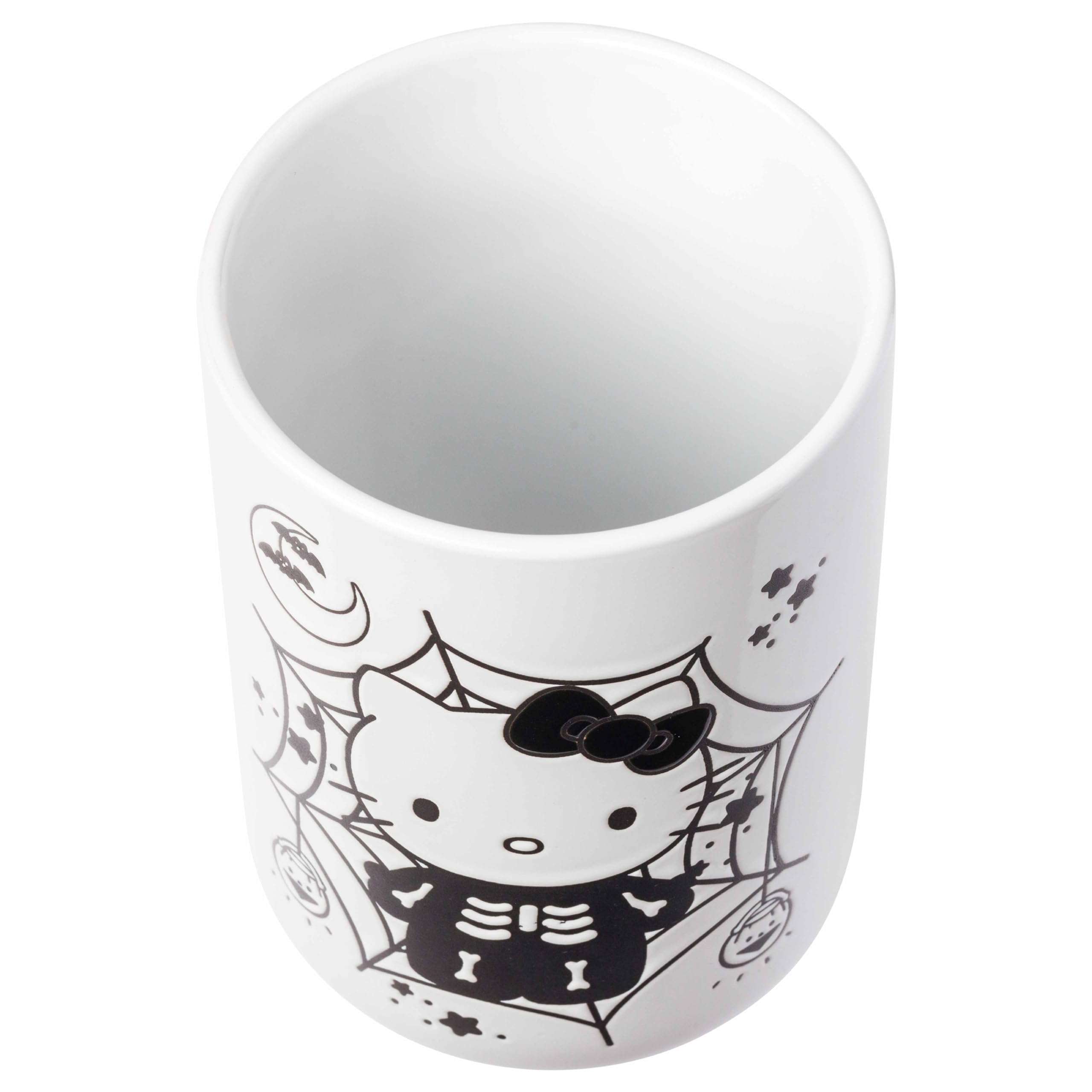 Silver Buffalo Sanrio Hello Kitty Halloween Spooky Skeleton Web Ceramic Cookie Snack Candy Jar with Airtight Bamboo Lid, Black and White (Small) 5