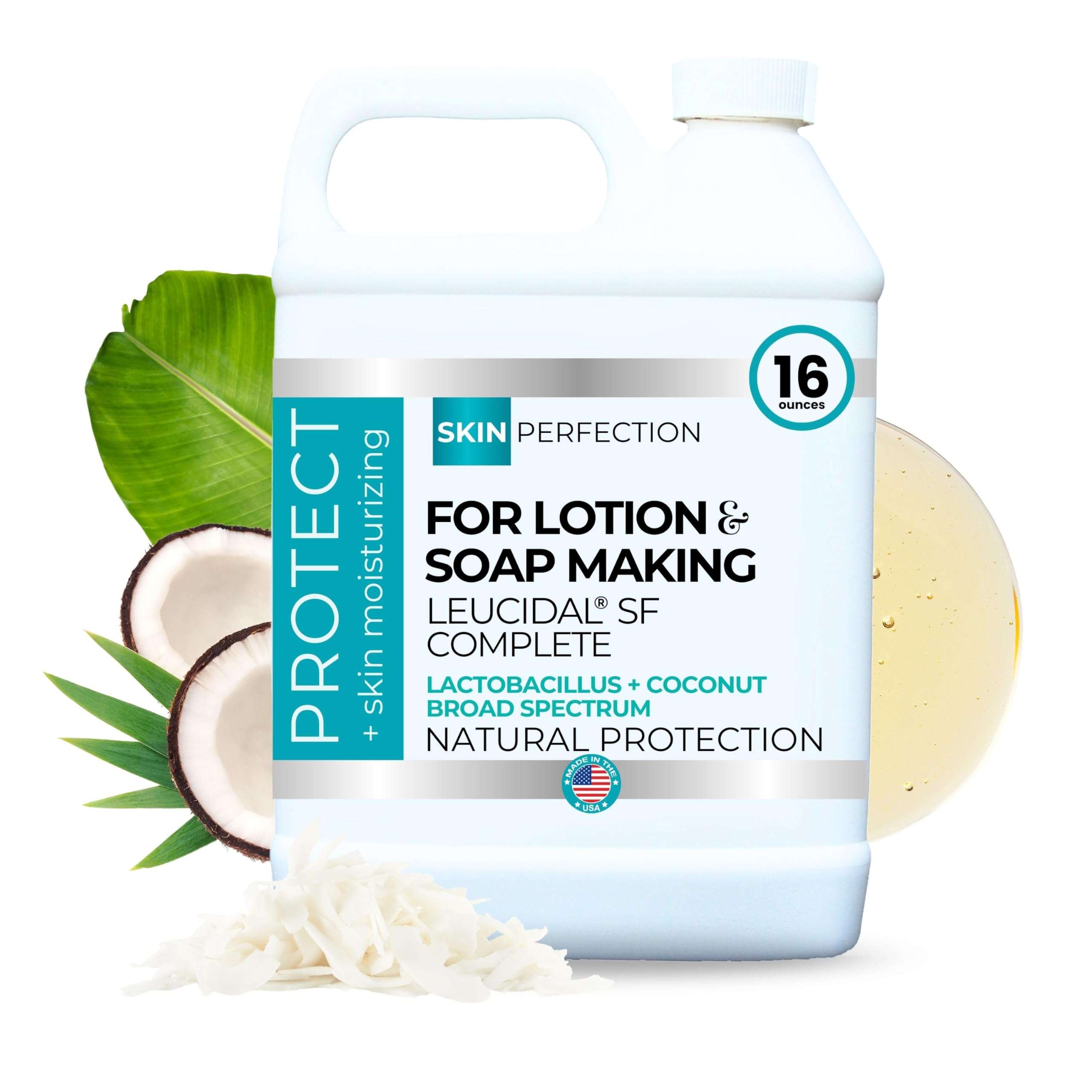 Skin Perfection Leucidal SF Complete Advanced Protection Natural Preservative Alternative Lactobacillus Coconut Soap, Skincare, Cosmetics, and Lotion Making 16 ounce