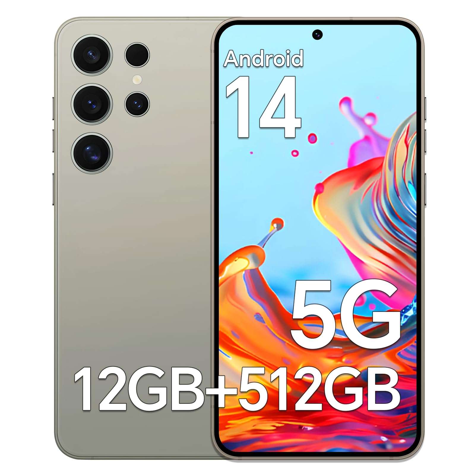 Unlocked Android Phones M24, 12GB RAM+512GB ROM Smartphone, 6.8" HD+ Display, 5000mAh Long-Lasting Battery Cell Phones, 108MP+48MP Camera, Face ID/WiFi/Bluetooth/GPS 1