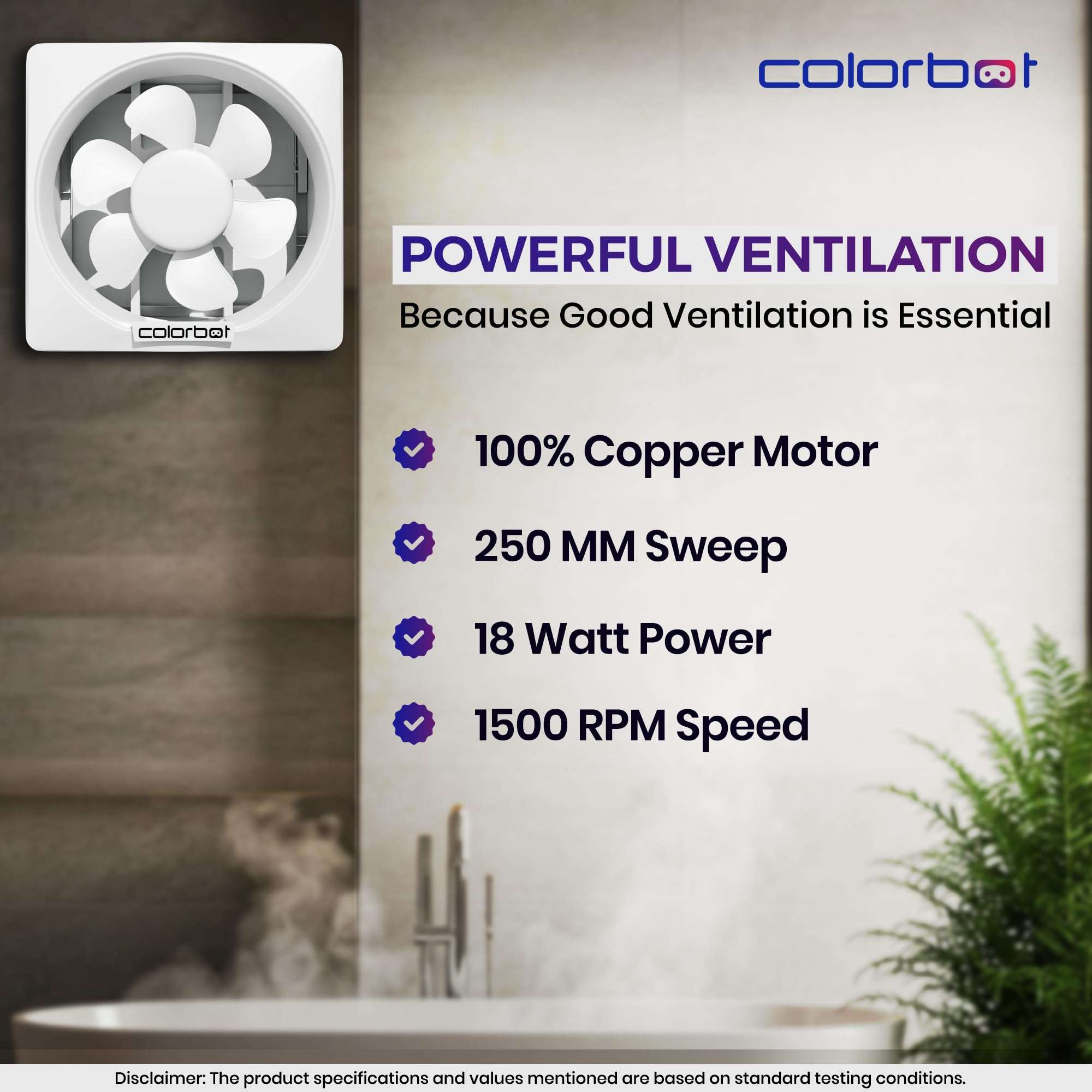 Colorbot Ecoz BLDC Exhaust Fan 250mm (10 inches) for Bathroom, Kitchen | 18W | Installation-Square Cut (285mm) | Low Noise | Easy to Clean | 100% Copper Motor | 3 Years Warranty (Arctic White) 5