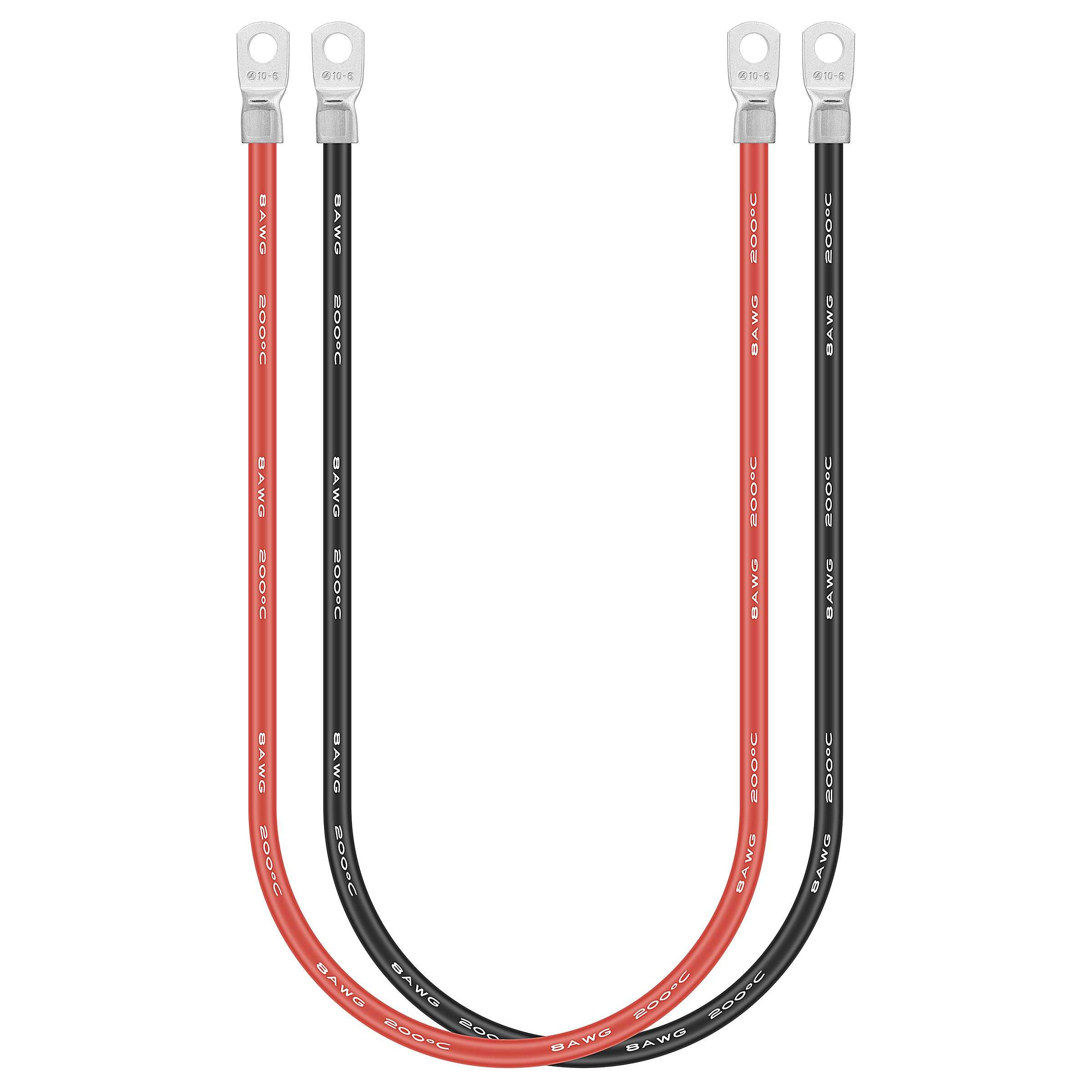 Jtron 20 inch Cables 8 AWG(10-6) Gauge Red + Black Pure Copper Battery Inverter Cables Solar, RV, Car, Boat in Lugs Used for Battery Switch(Available Current 100A) 1
