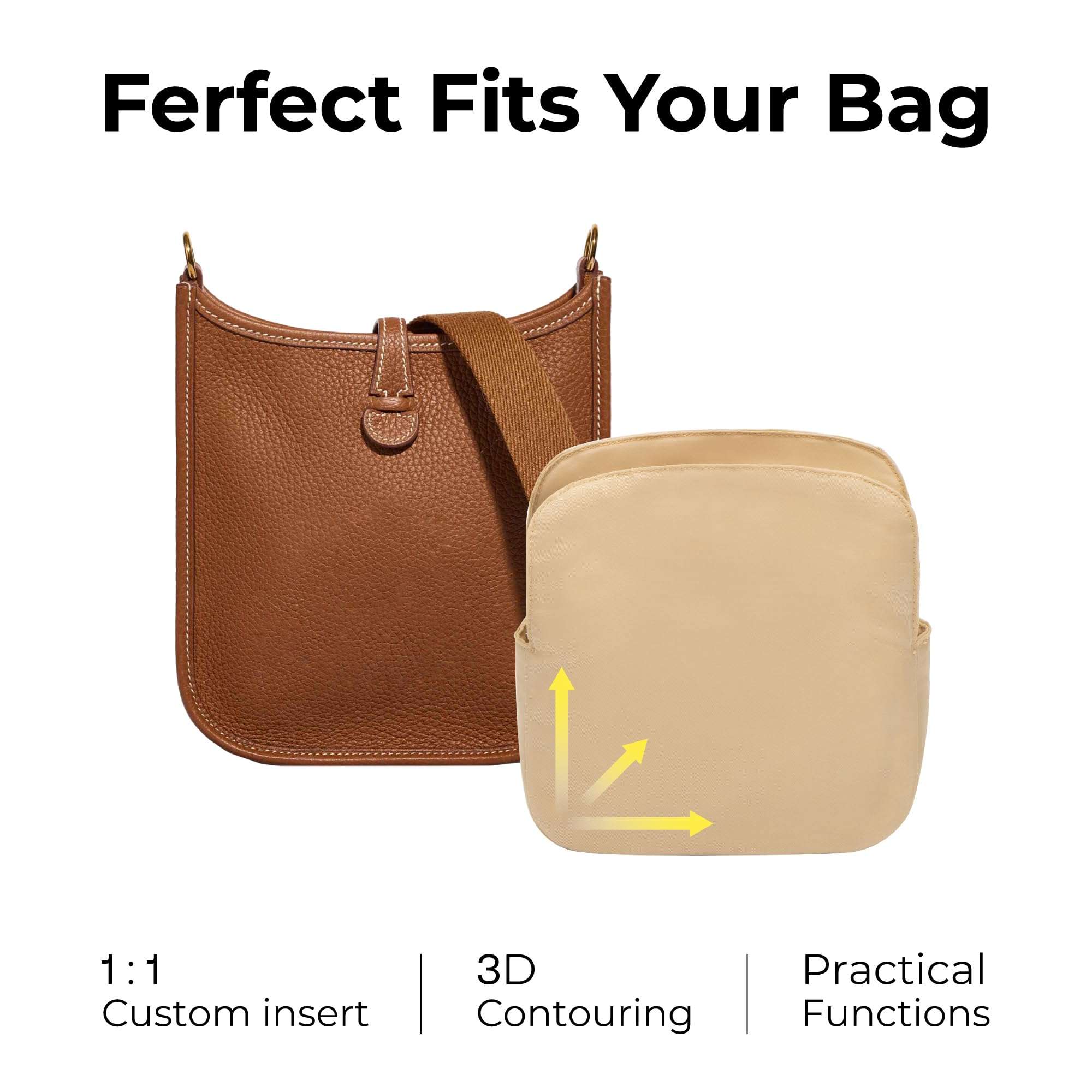 FANJI Project Tote Bag Organizer Insert for HERMES Evelyne 16 handbag, Custom Fit Inside Premium Vanile Lightweight WaterResistant Purse Insert 4