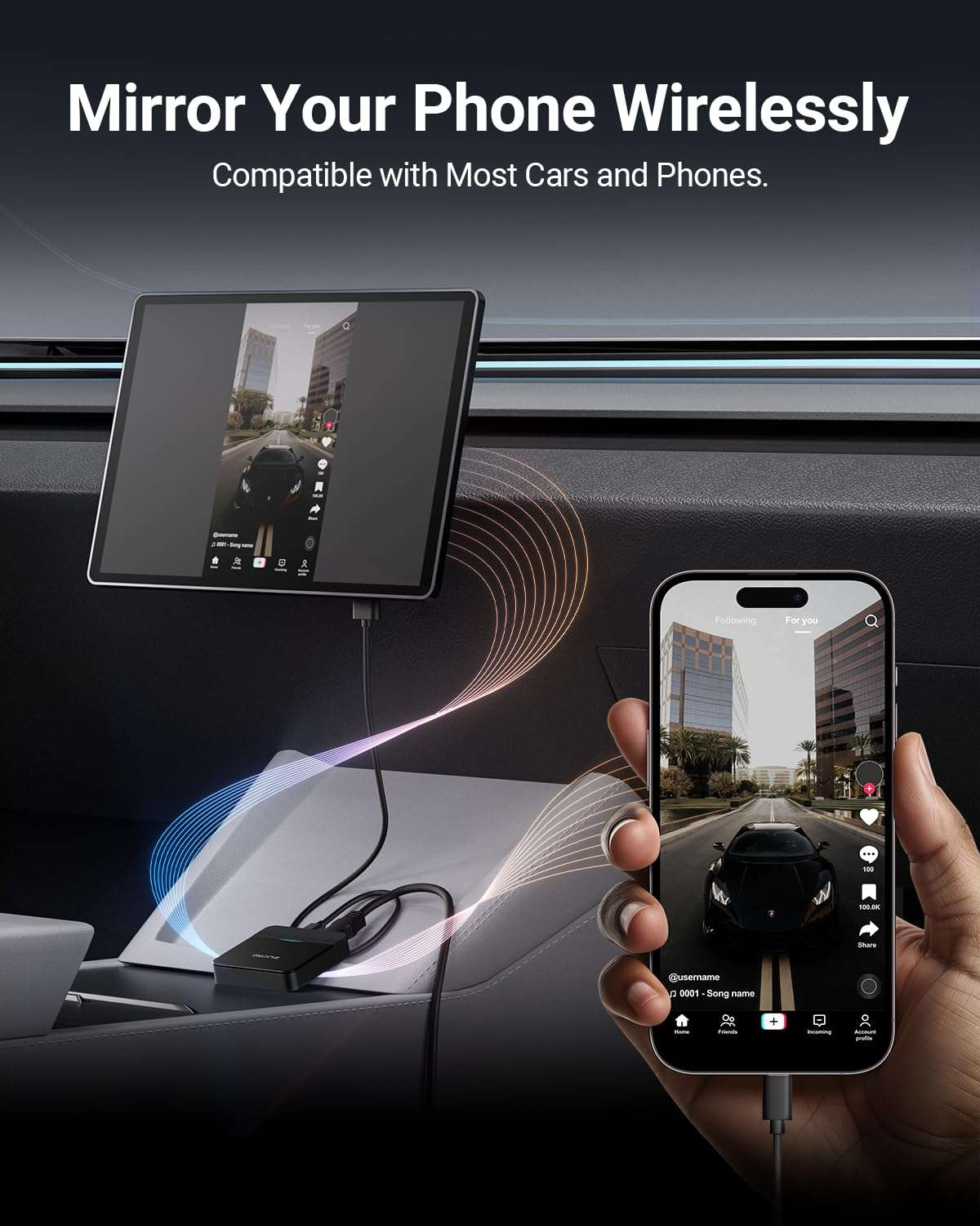 ZUCWO Wireless CarPlay Adapter & Car TV Mate Support Video HDMI Converter for TV Stick/Game Machine, 2-in-1 CarPlay HDMI Multimedia for Cars with Factory Wired CarPlay from 2016, Plug & Play, Black 3