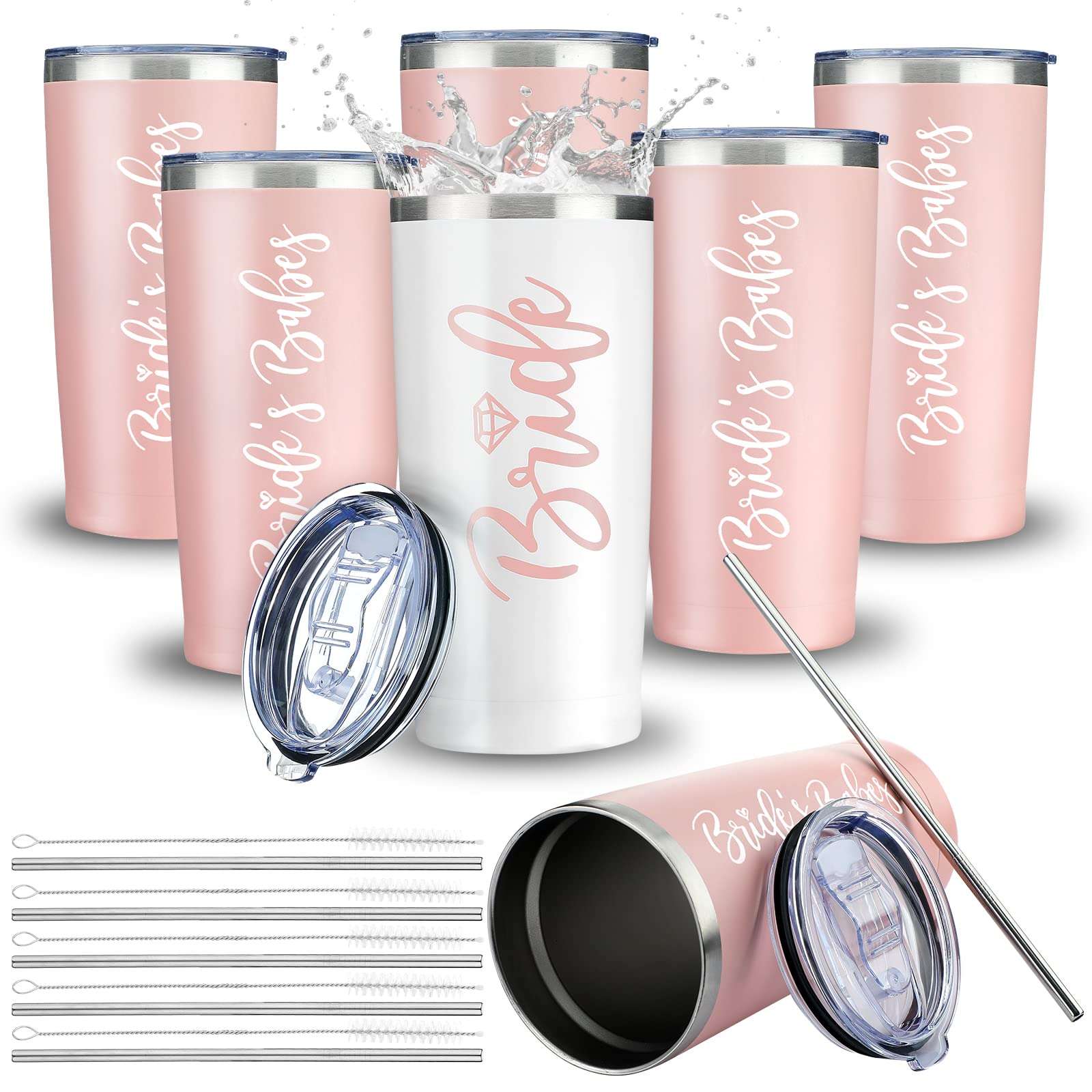 Sabary 6 Pcs Bridesmaid Cups 22 oz Bride Bachelorette Tumbler Gifts Stainless Steel Wine Tumblers with Lid and Straw Vacuum Insulated Bridesmaid Mugs Engagement Wedding Party Gifts Favors 1
