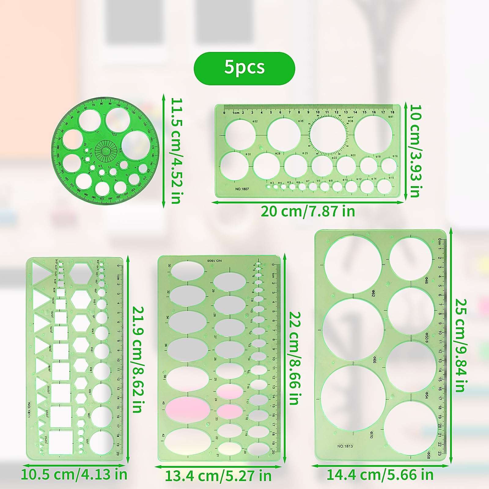 5 Pieces Circle Template - Plastic Circle and Oval Measuring Templates Circle Guide Stencil Geometry Rulers Geometric Drawings Templates for Office School Building Formwork Drawings Template 2