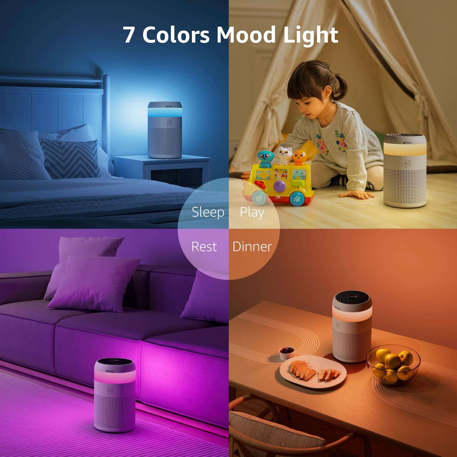 Afloia Air Purifiers for Bedroom Dorm with 7 Colors Light & Fragrance Sponge for Home Office Living Room, Small Desktop Air Purifier for Pet Dander Mold Pollen Odor Smoke Dust 4