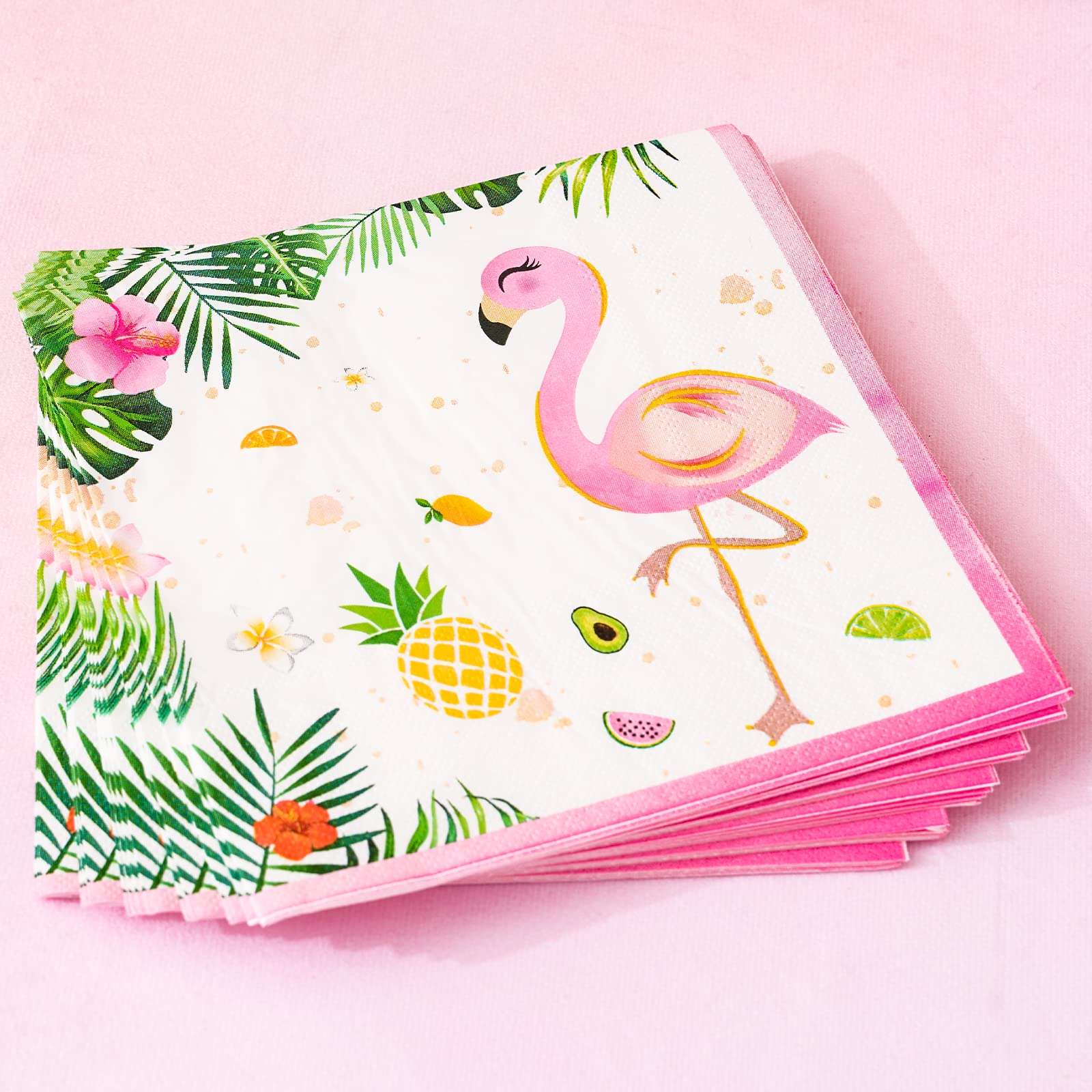 WERNNSAI 50PCS Flamingo Party Napkins - Luau Party Decorations 3 Ply Hawaiian Tropical Paper Napkins Pink Flamingo Birthday Supplies for Girls Luncheon Dinner Pool Birthday Favors 3
