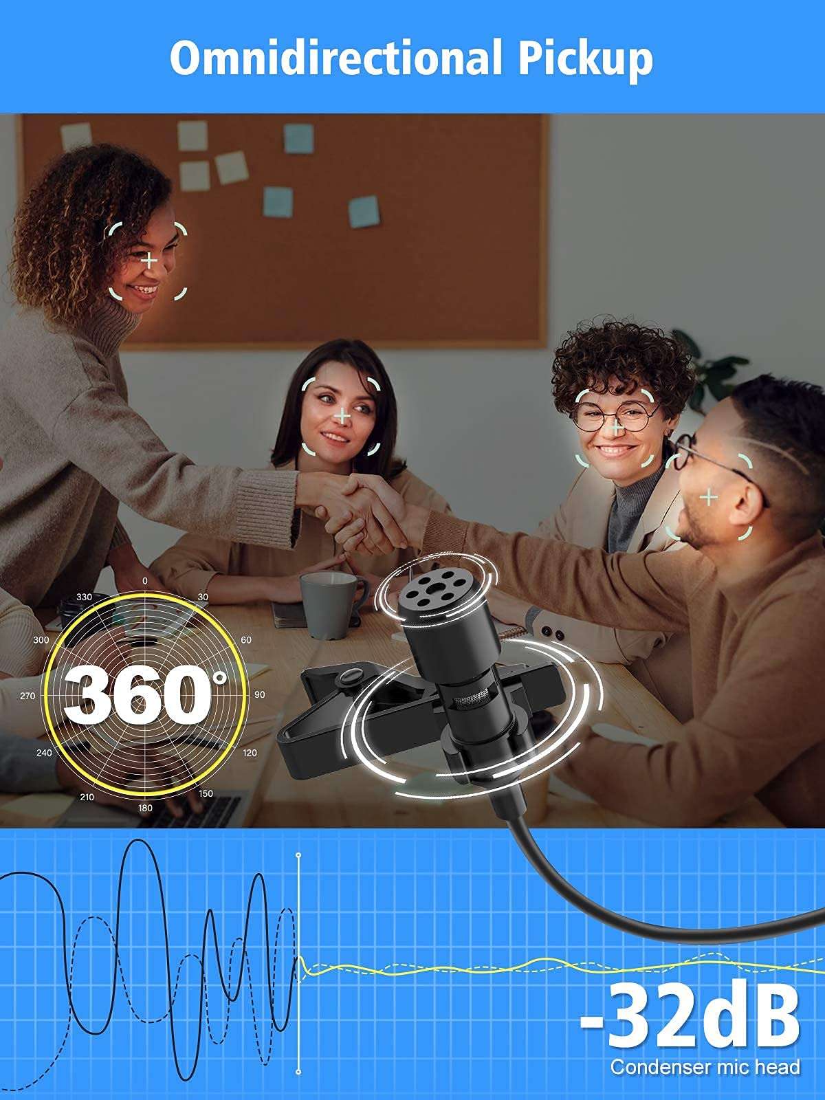 SYNCO Lav-S6M2 Lavalier Lapel Microphone, Omnidirectional Mic with 3.5mm Audio Monitorig Port for Smartphone PC Camera DSLR, 6M/19.7FT Cable for YouTube, Interview, Conference, Live Broadcast 4