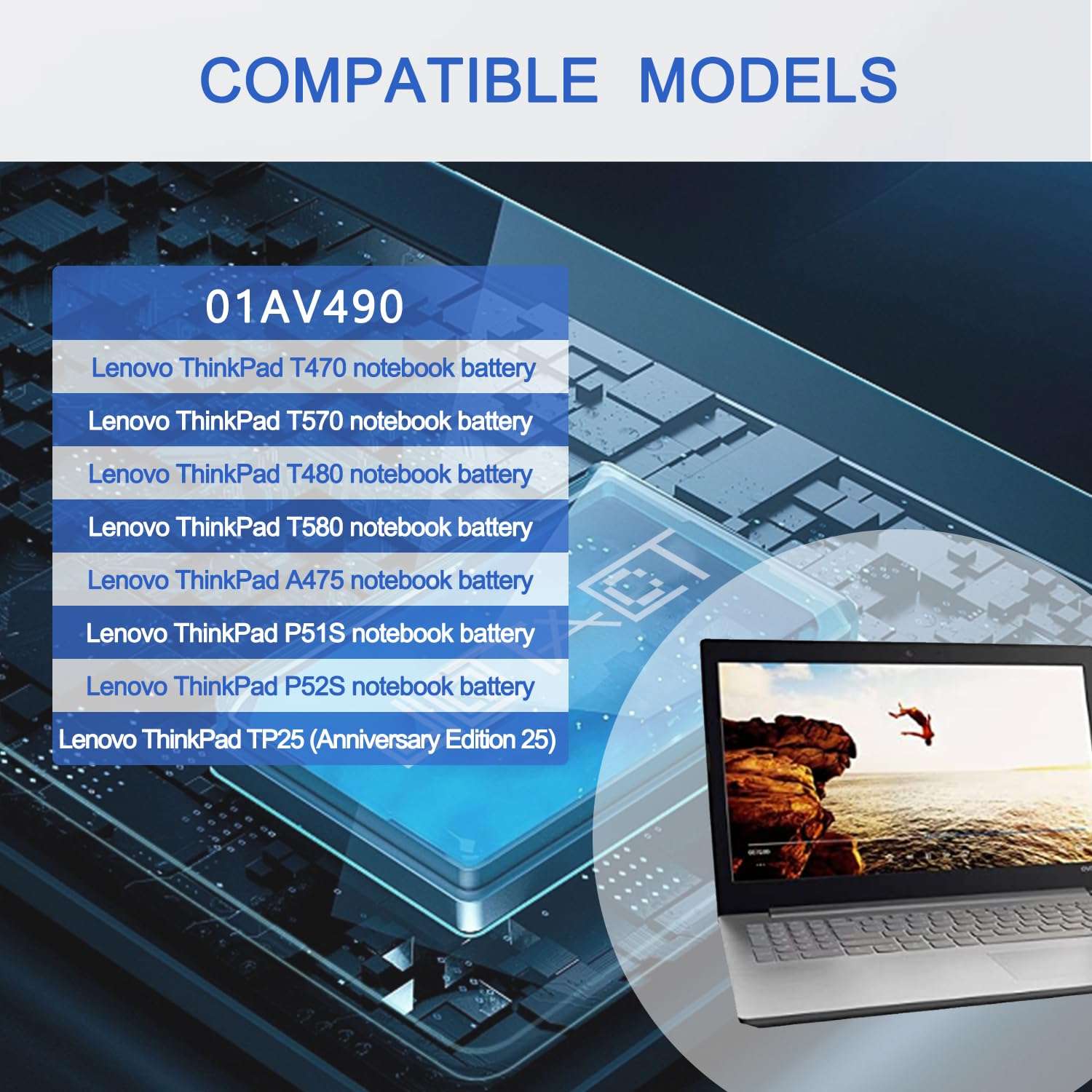 JOTACT SB10K97580 01AV490 01AV423 Laptop Battery Replacement for Lenovo ThinkPad T470 T570 T480 T580 P51S P52S TP25 A475 Series 61 4X50M08810 01AV422 01AV424 01AV452 SB10K97579 11.4V 24Wh 2100mAh 3