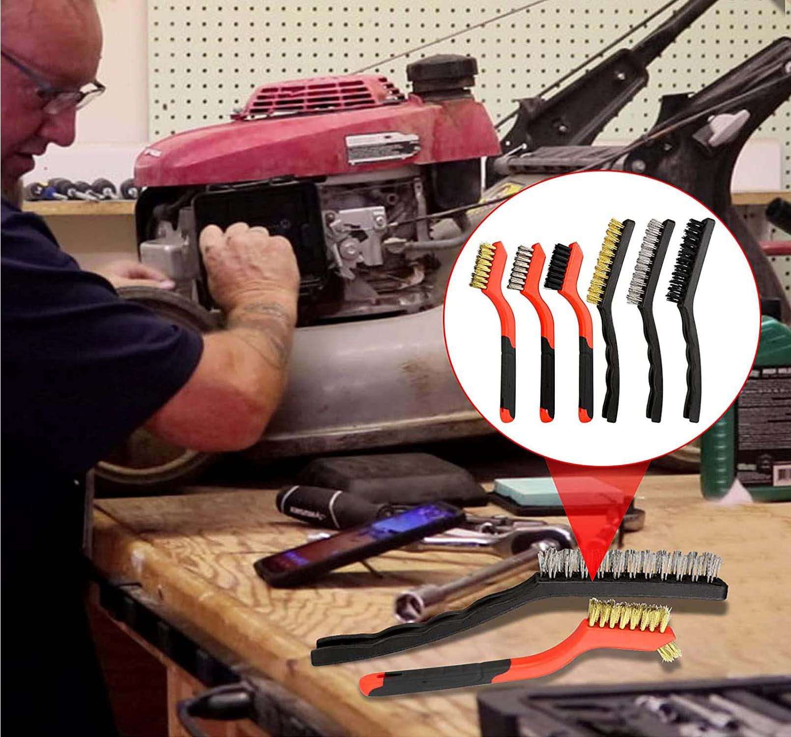 DIY Crafts Carborator Engine Cleaning Kit, 17x 3-9" inch 6X Mini Wire Brushes 4X Medium 3X Big Metal Brass Wire Brushes Brass Curved Handle Scratch for Rust Dirt Included Cleaning Compound (1x Kit) 4