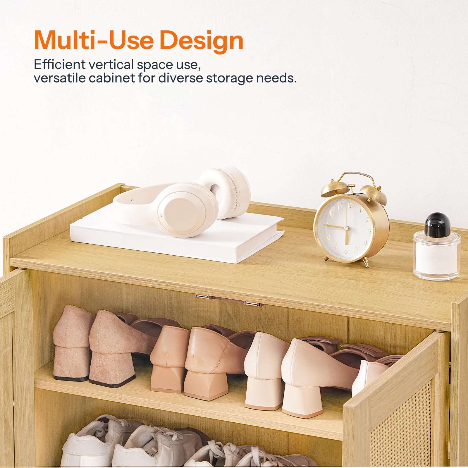 HOOBRO Shoe Cabinet, 5-Tier Shoe Storage Cabinet, Rattan Shoe Cabinet with Doors, 37.8" Tall Shoes Rack Organizer Cabinet for Entryway Hallway Front Door, Adjustable Shelf, Natural NL18SC01 6