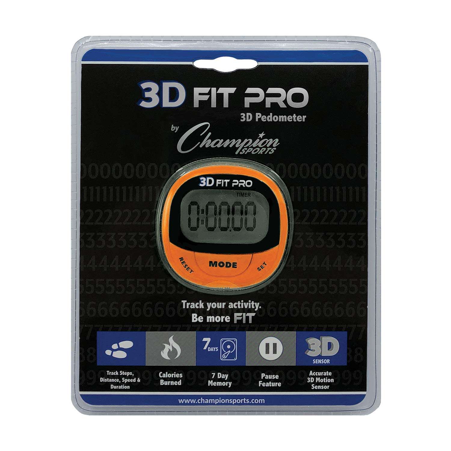 Champion Sports 3D Fitpro Digital Pedometer for Men and Women - Accurate Step Tracker for Walking, Running, to Track Calories, Distance, Speed and Duration - Premium Fitness Accessories - Orange 5