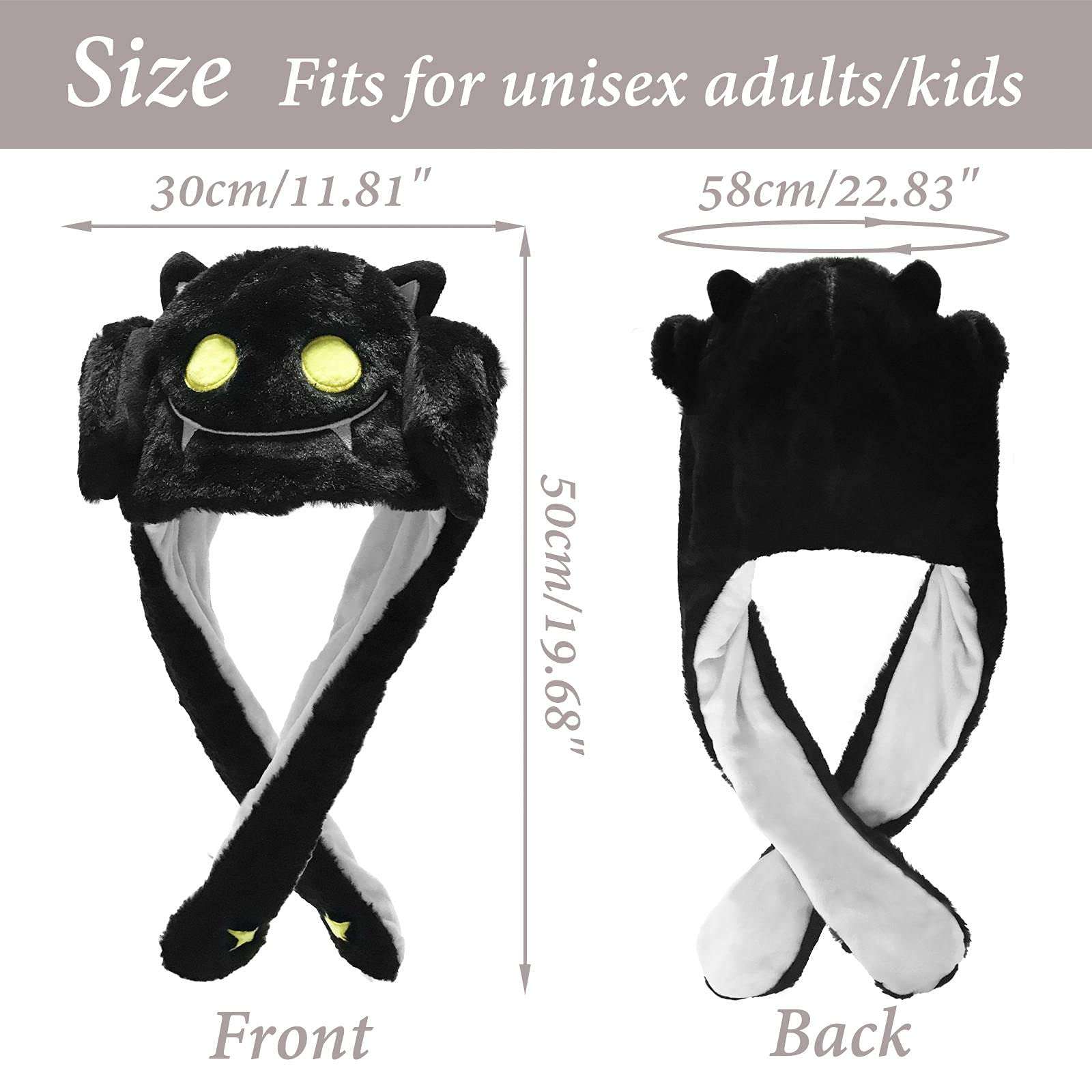 Frxvuc Ear Moving Jumping Hat Funny Plush Ghost Hat Unisex Earflaps Movable Ears Hat Cosplay Halloween Christmas Party Hat (Black) 3